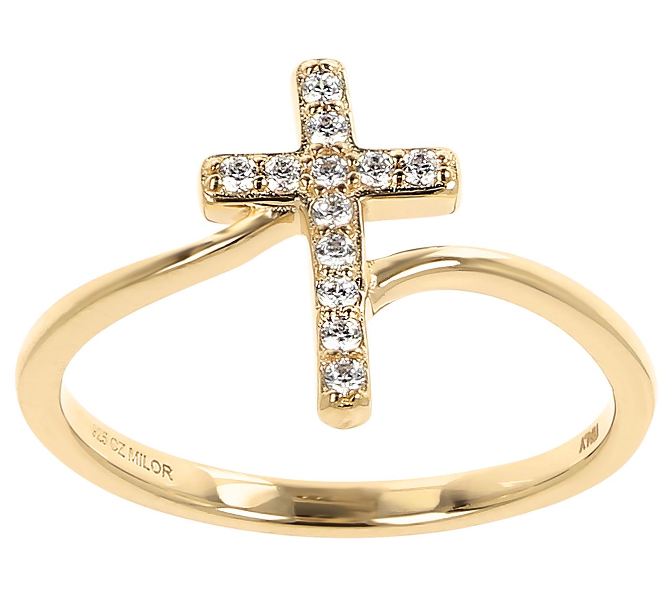 Diamonique Bypass Design Cross Ring, Sterling Silver