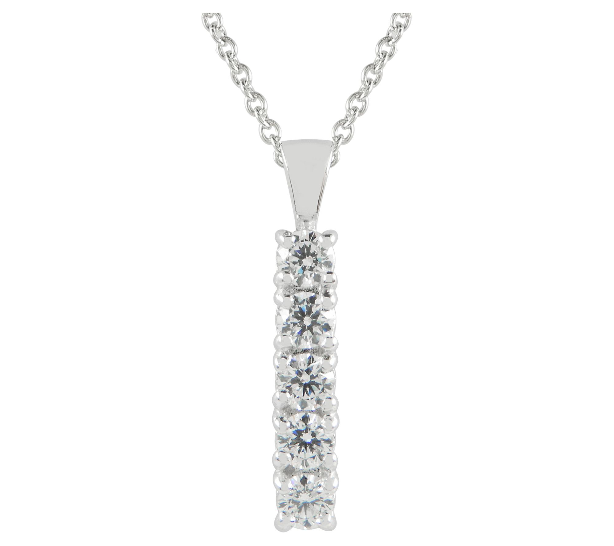 Diamonique Linear Pendant w/ Chain, Sterling Silver