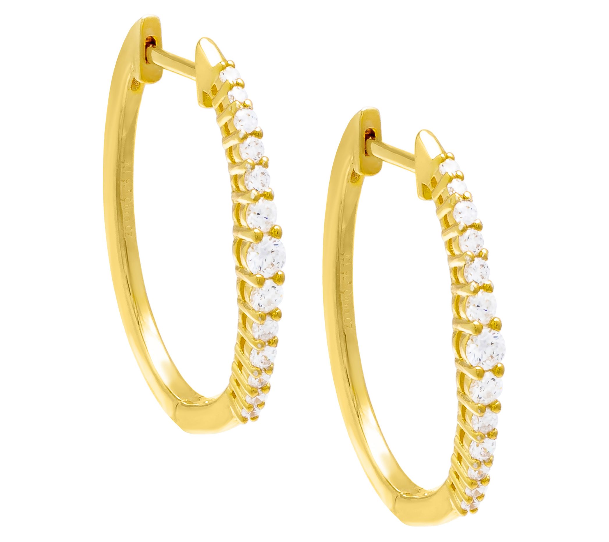 Diamonique 0.80 Graduated 1-1/4" Hoop Earrings, Sterling
