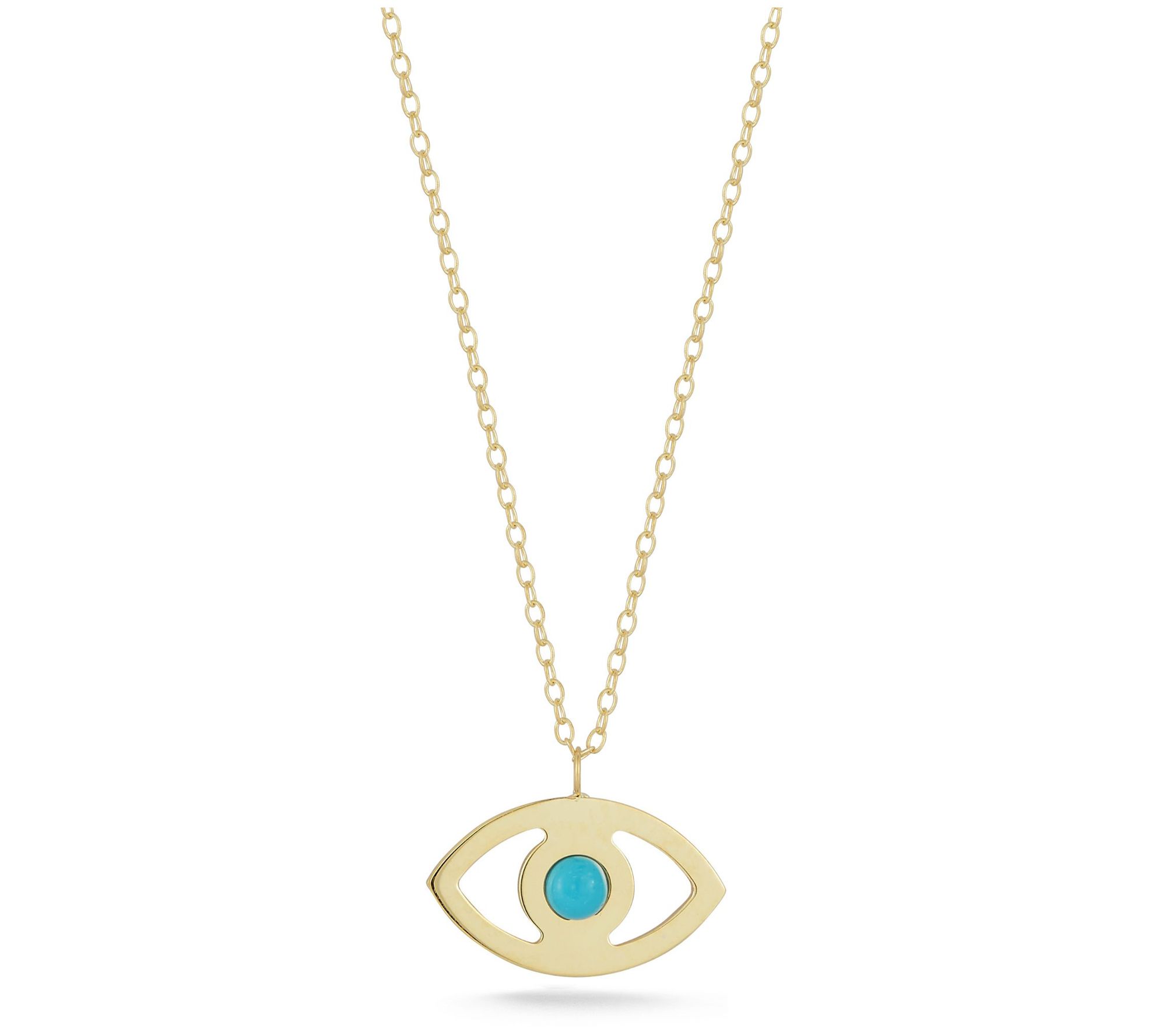 Italian Gold Turquoise Evil Eye Pendant w/ Chai n, 14K