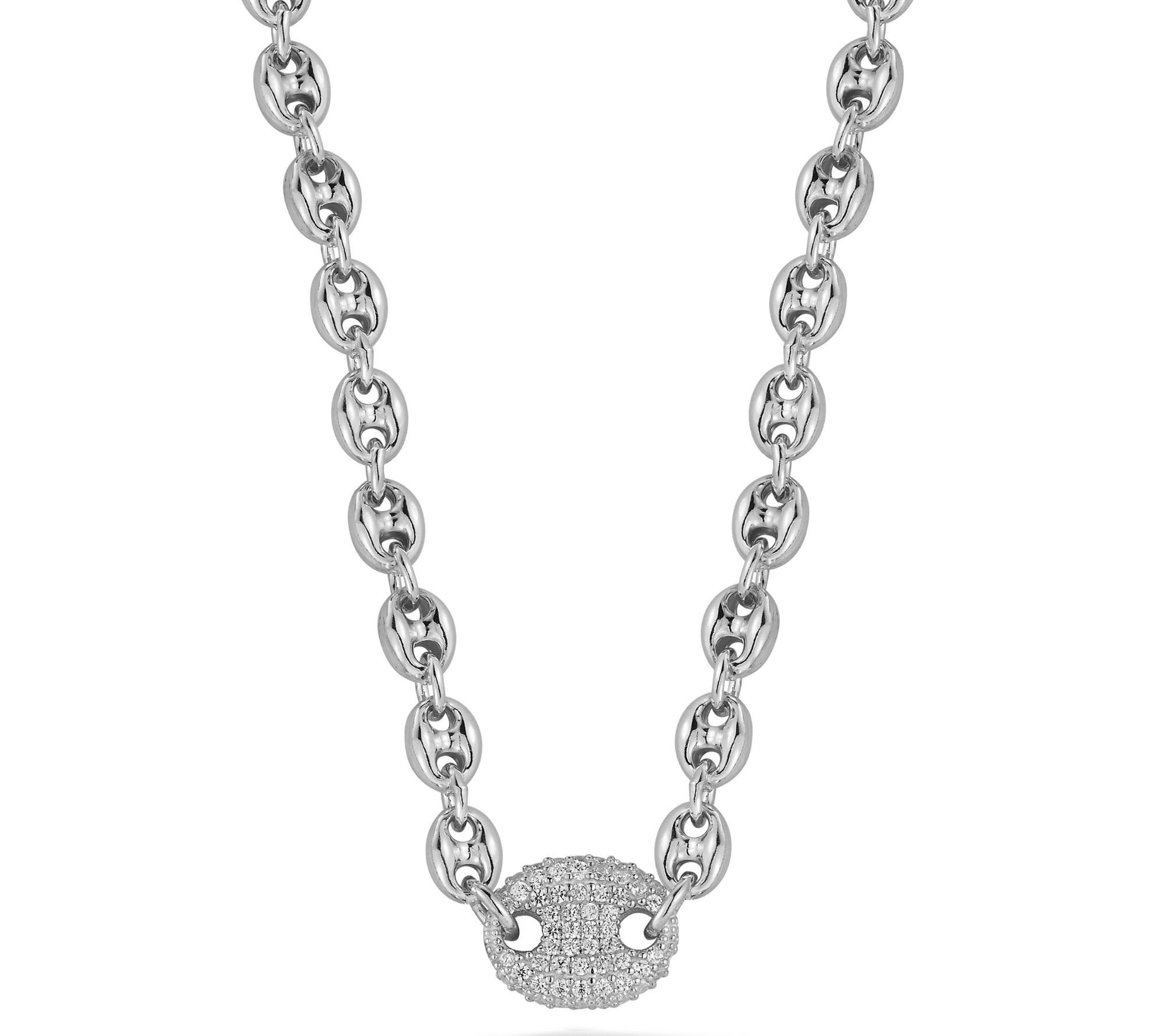 Sterlina Silver Pave Mariner Link Choker Necklace, Sterling