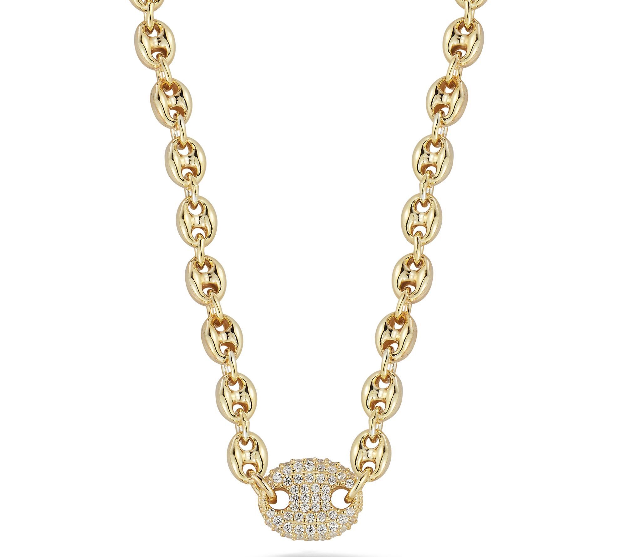 Sterlina Silver Pave Mariner Link Choker Necklace, Sterling