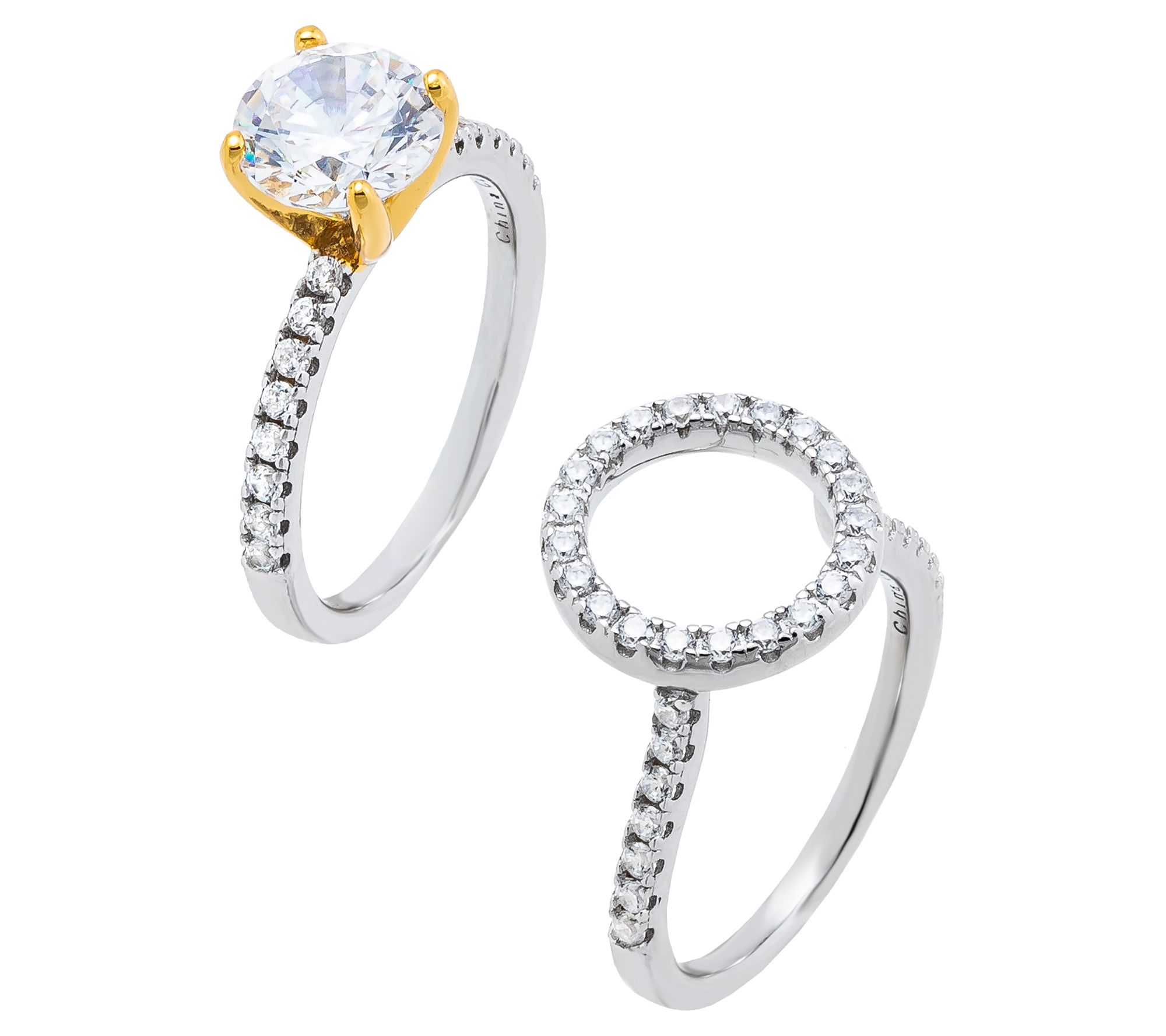 Diamonique 3.90 cttw Two-Tone Ring Set, Sterling Silver - QVC.com
