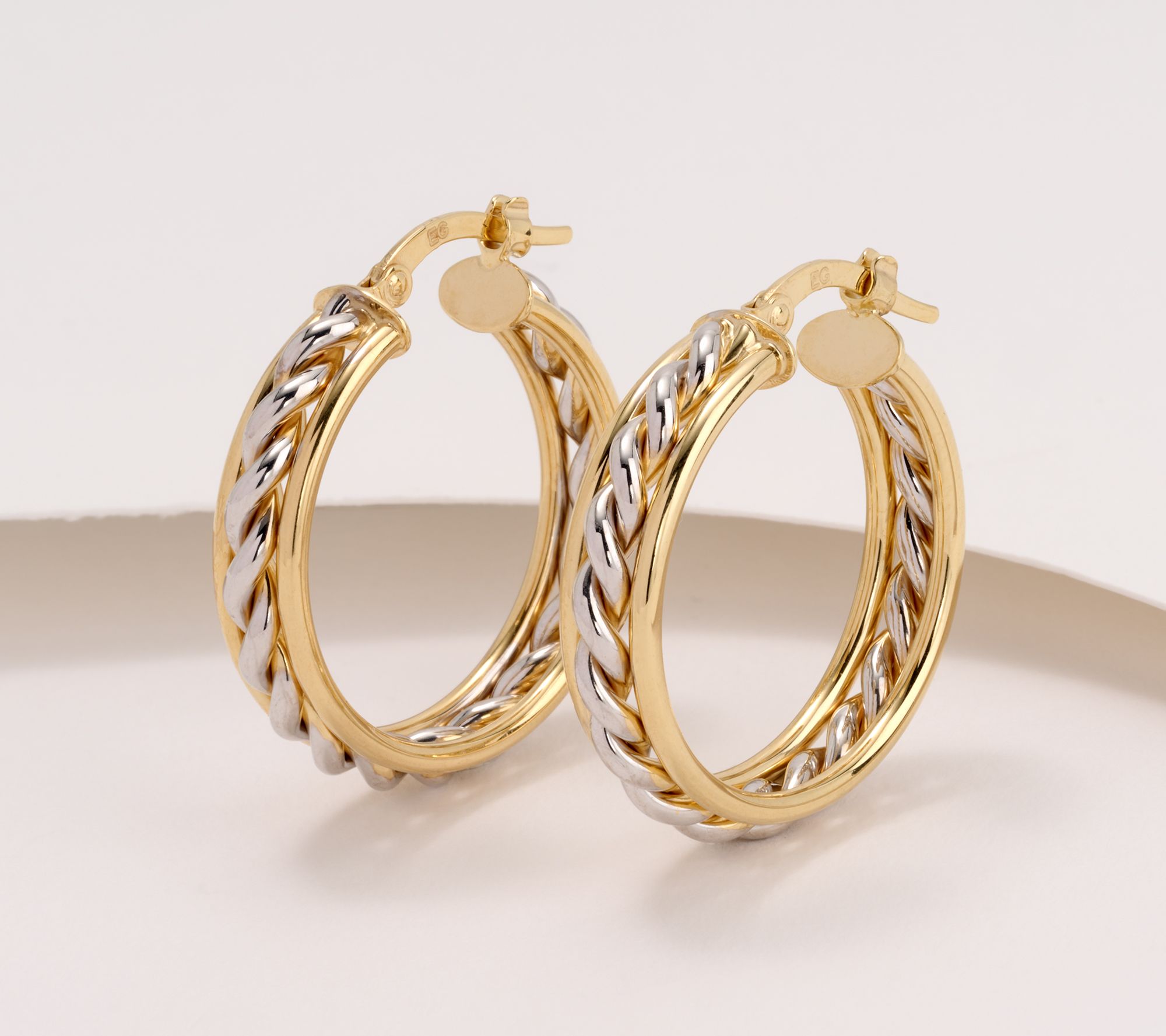 EternaGold Twisted Middle Accent 1" Hoop Earrings, 14K Gold