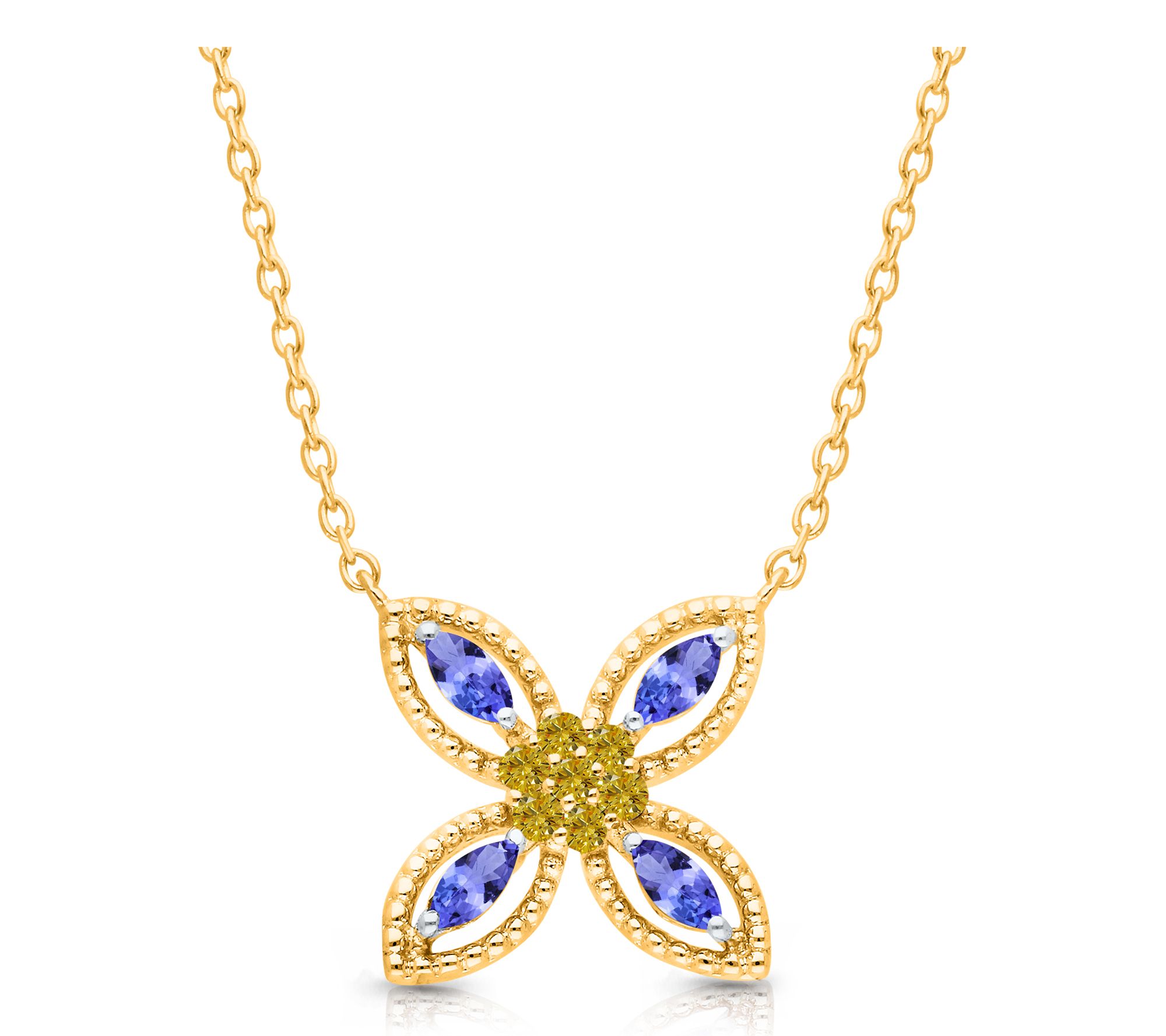 KALLATI Tanzanite & Yellow Diamond Floral Necklace, 14K Gold