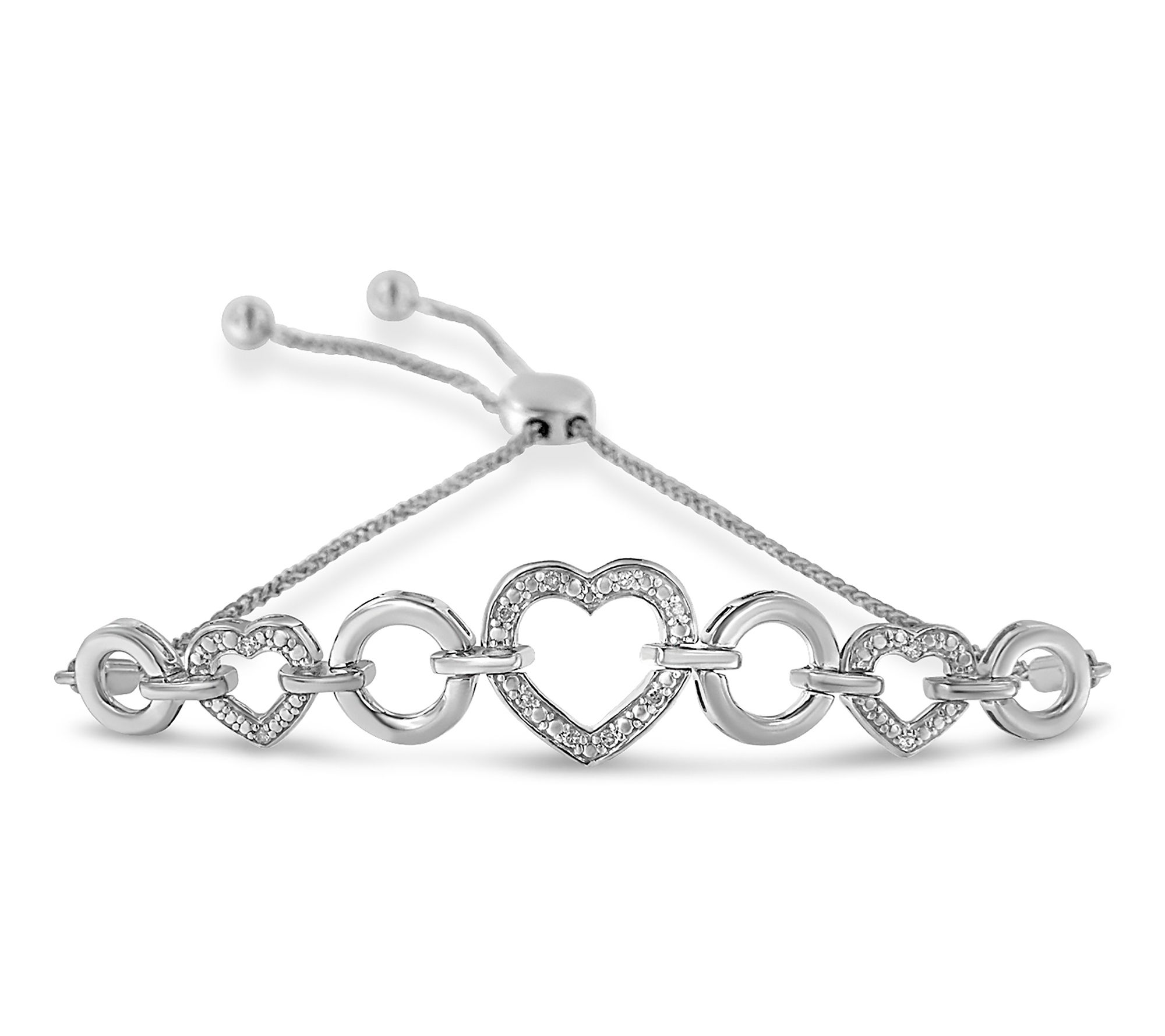 Haus of Brilliance Diamond Heart Adjustable Bracelet, Sterling