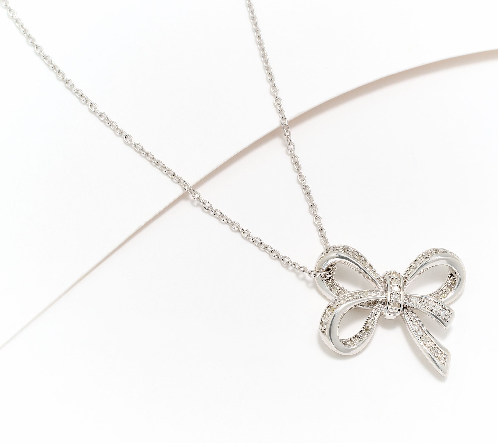 Accents by Affinity Pave Bow 0.25 cttw 18" Necklace, Sterl