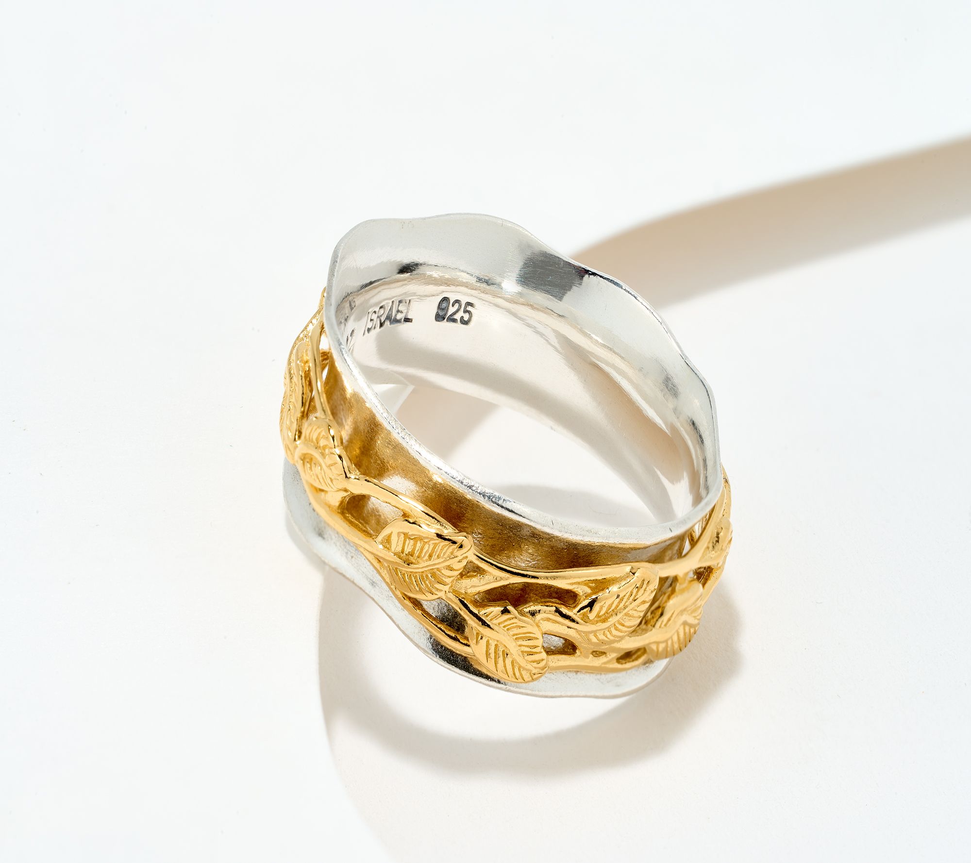 Or Paz Sterling Silver Leaf Spinner Ring