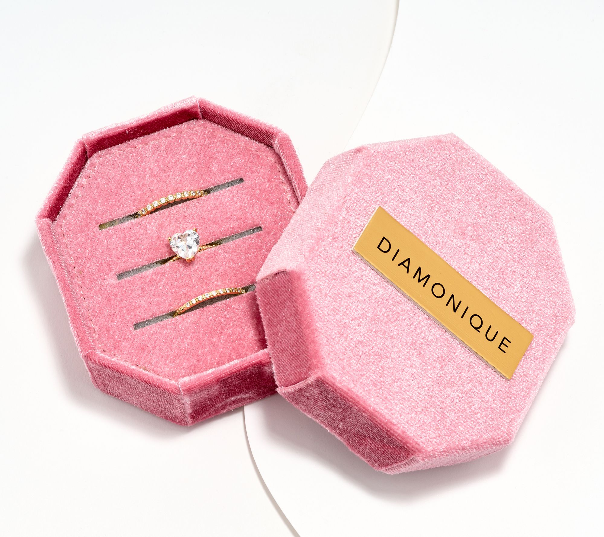 "As Is" Diamonique Boxed Set of Three Heart Rings, Sterling