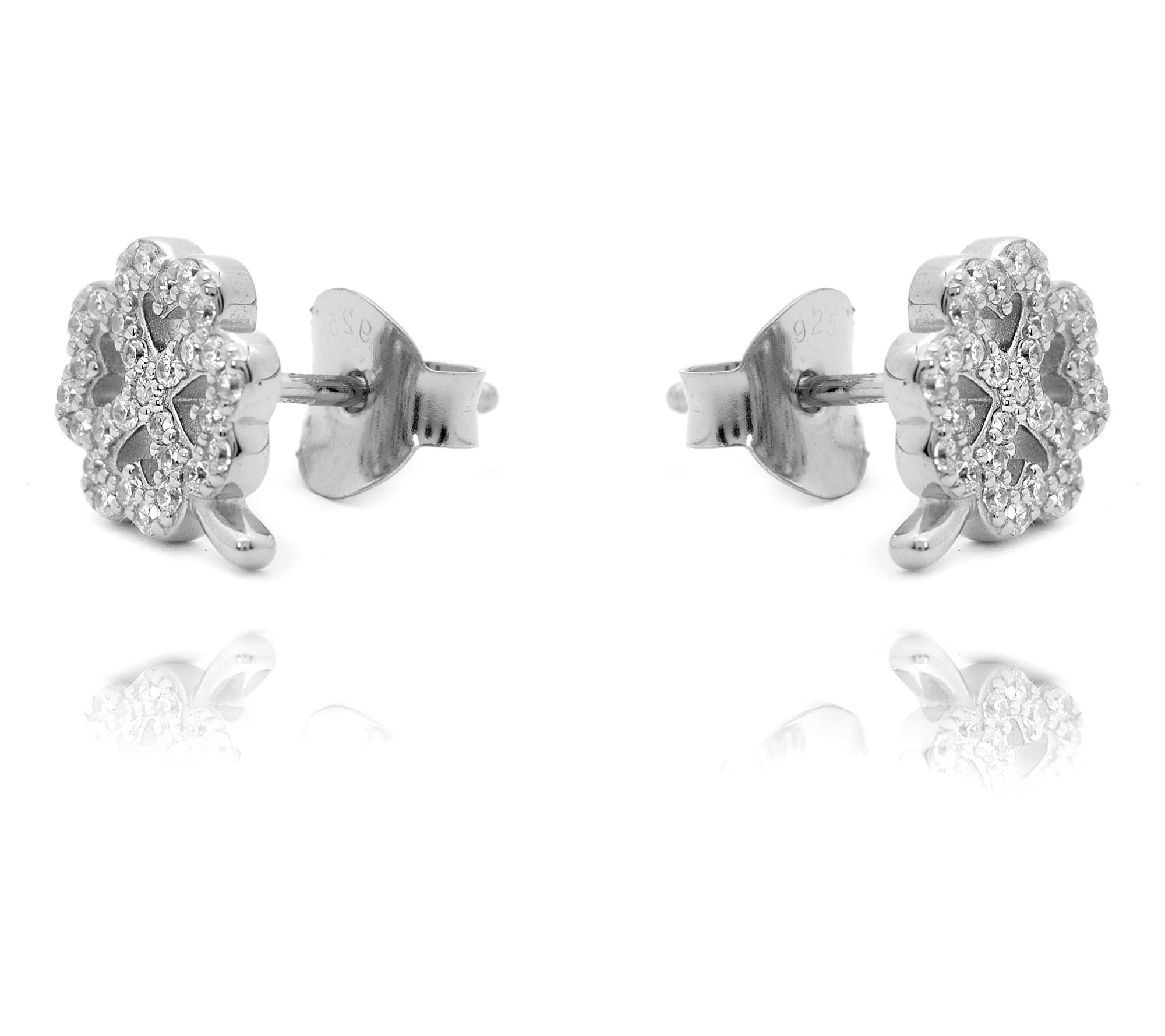 Diamonique Clover Stud Earrings, Sterling Silver