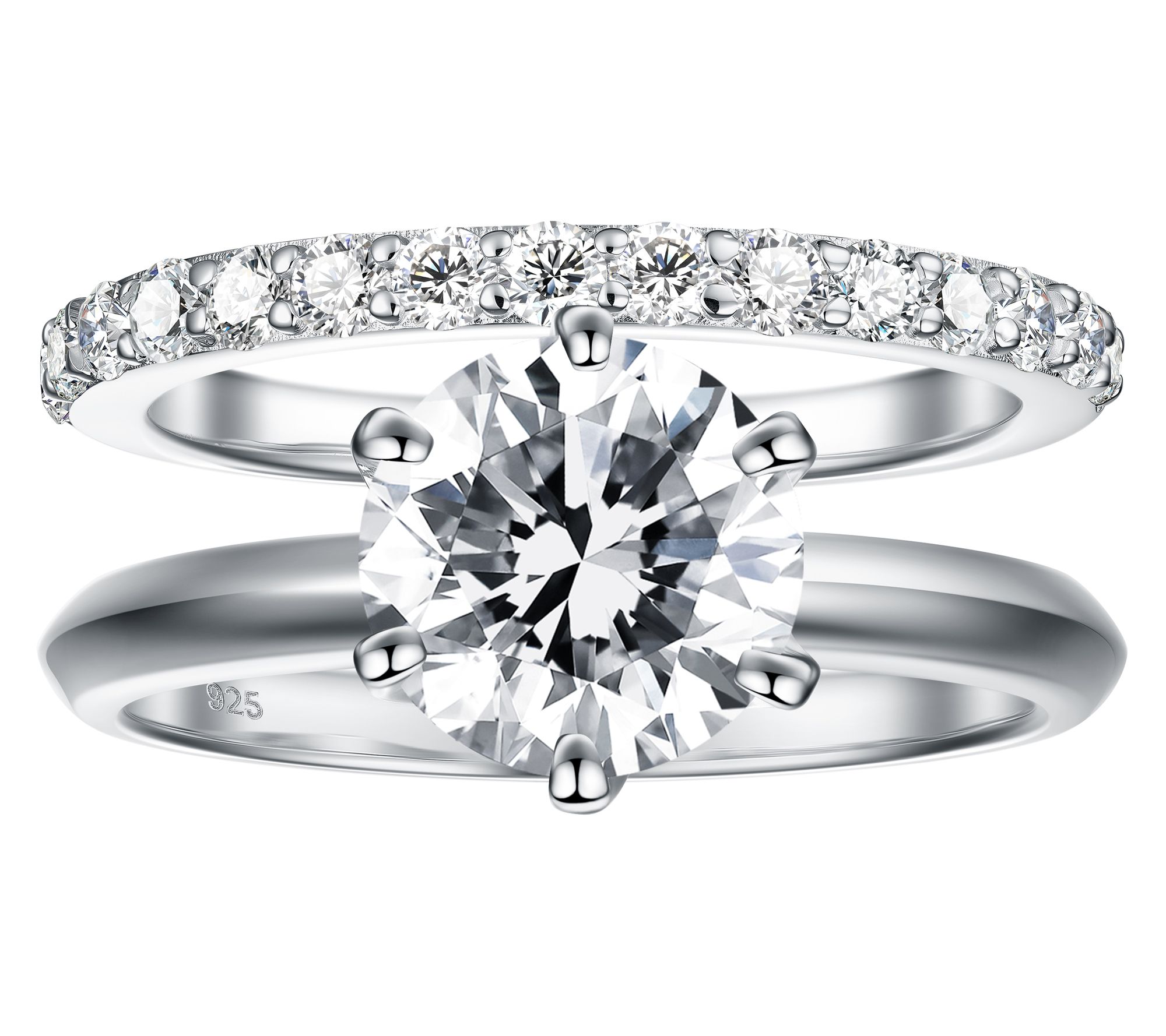 Diamonique 2.85 cttw Solitaire & Eternity Ring Set, Sterling