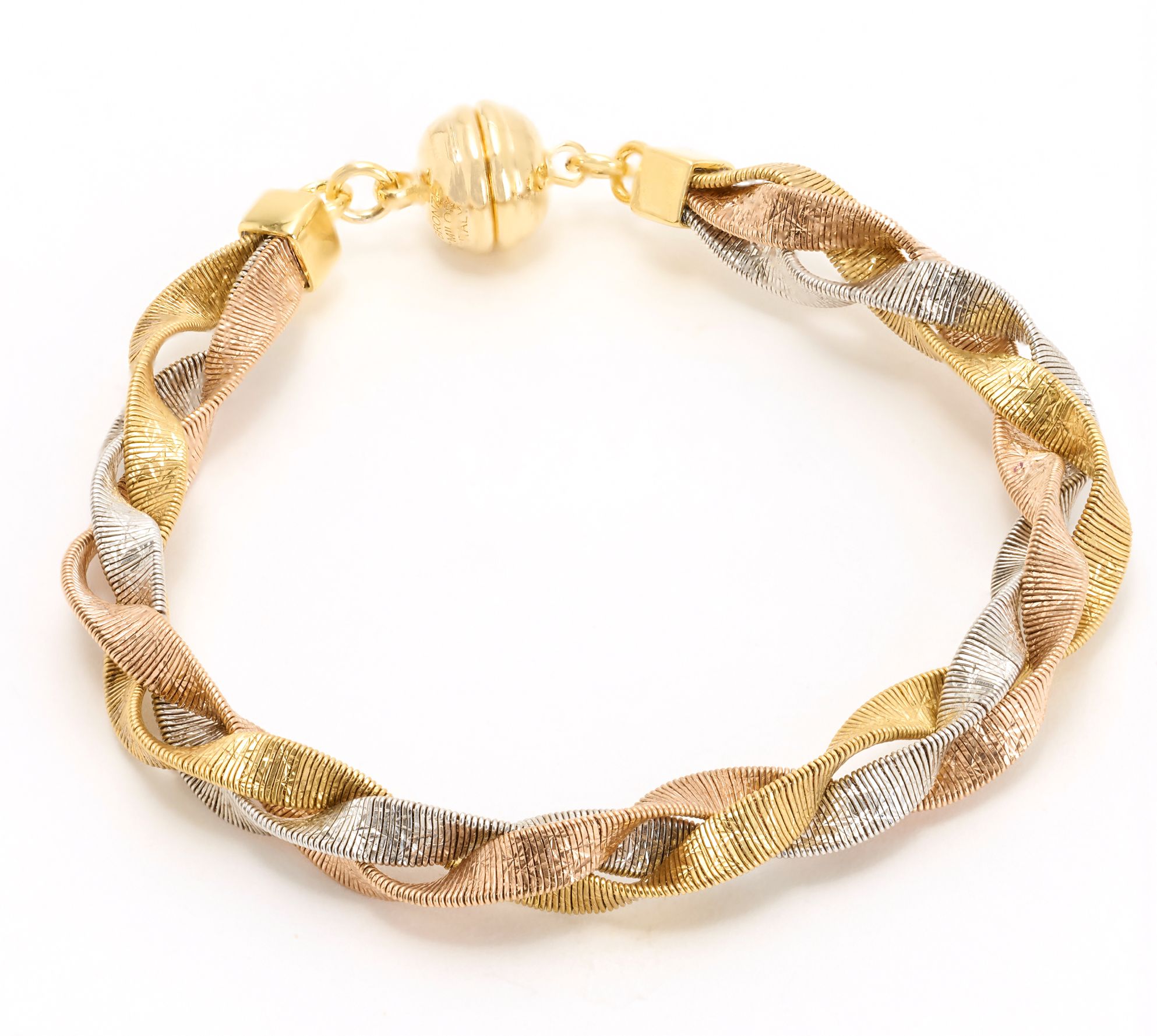  David Markstein Bronze Diamond Cut Braided Omega Bracelet w/ Magnet Clasp