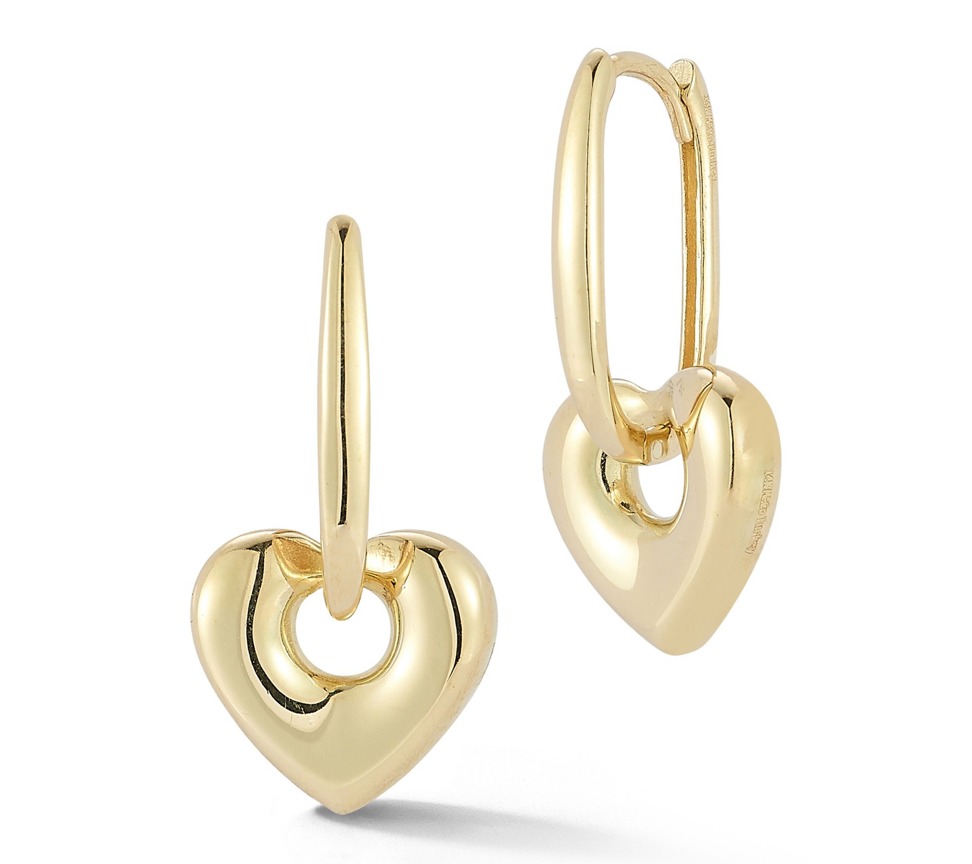 Luminosa Gold Puffed Heart Charm Oval Huggie Earrings, 14K