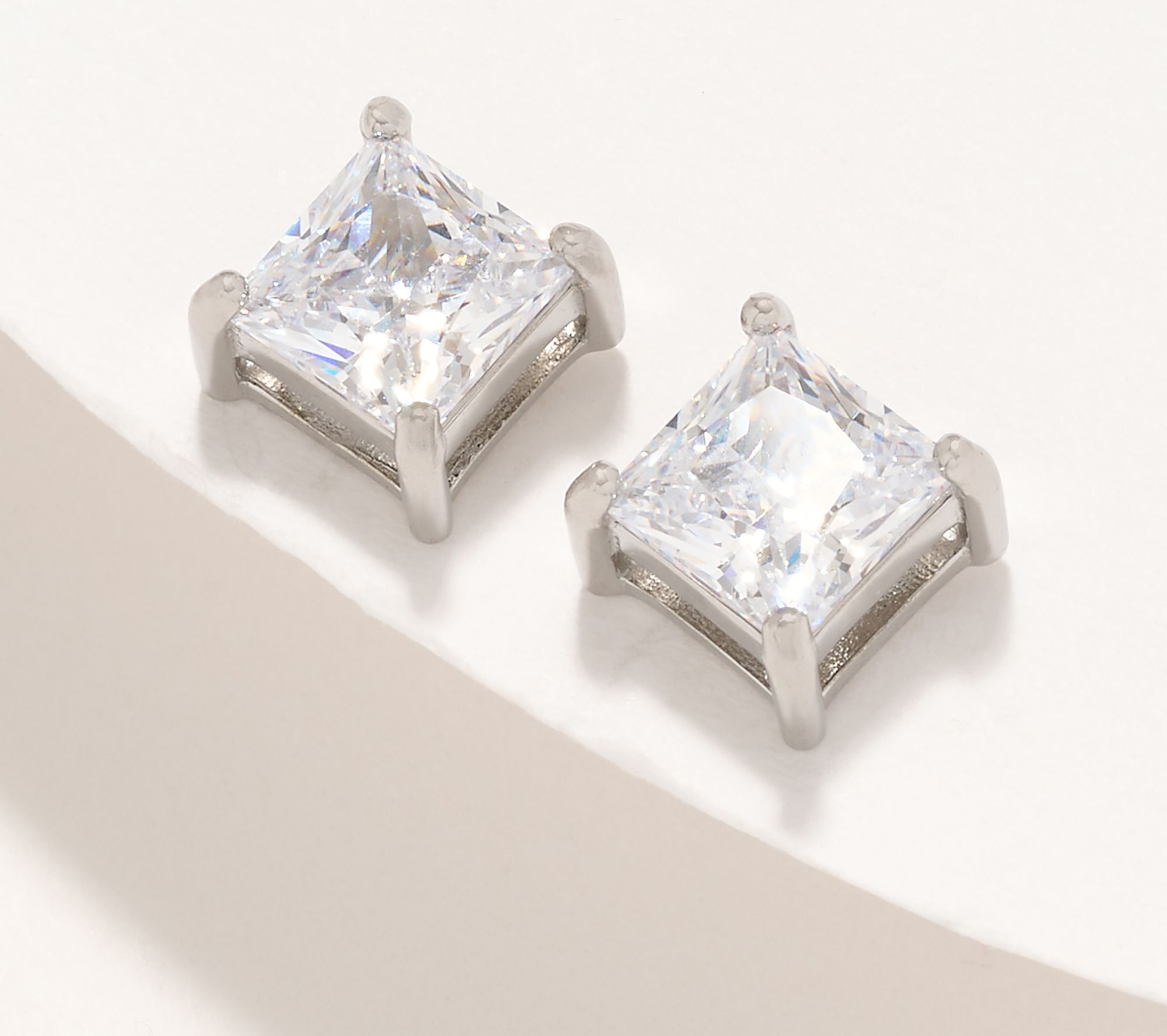 "As Is" Steel by Diamonique 2ct Princess Stud Earrings