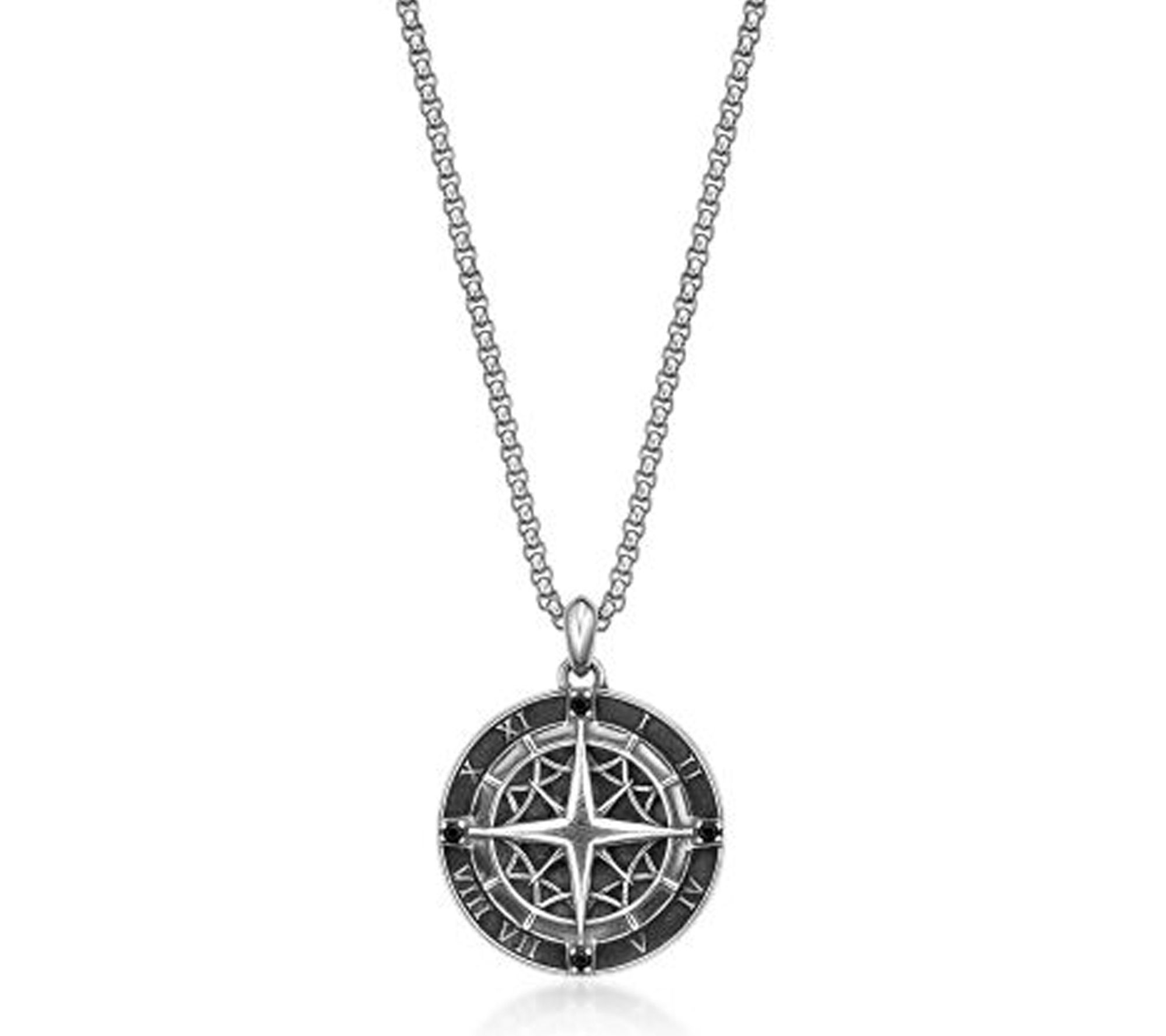 LYNX Men's Sterling Black Spinel Compass Pendant w/ Chain