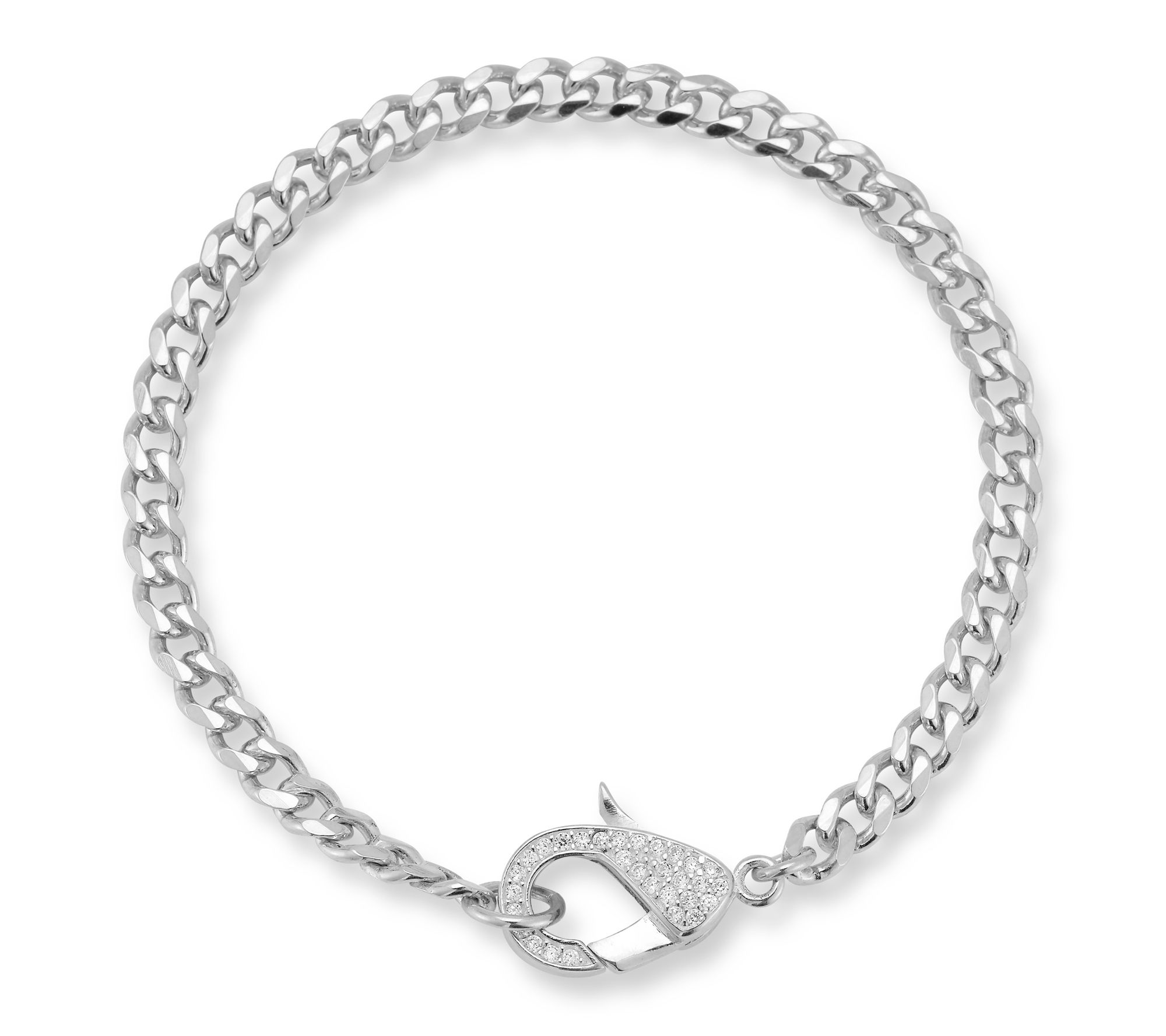 Sterlina Silver Pave Lobster Clasp Curb Bracelet, Sterling