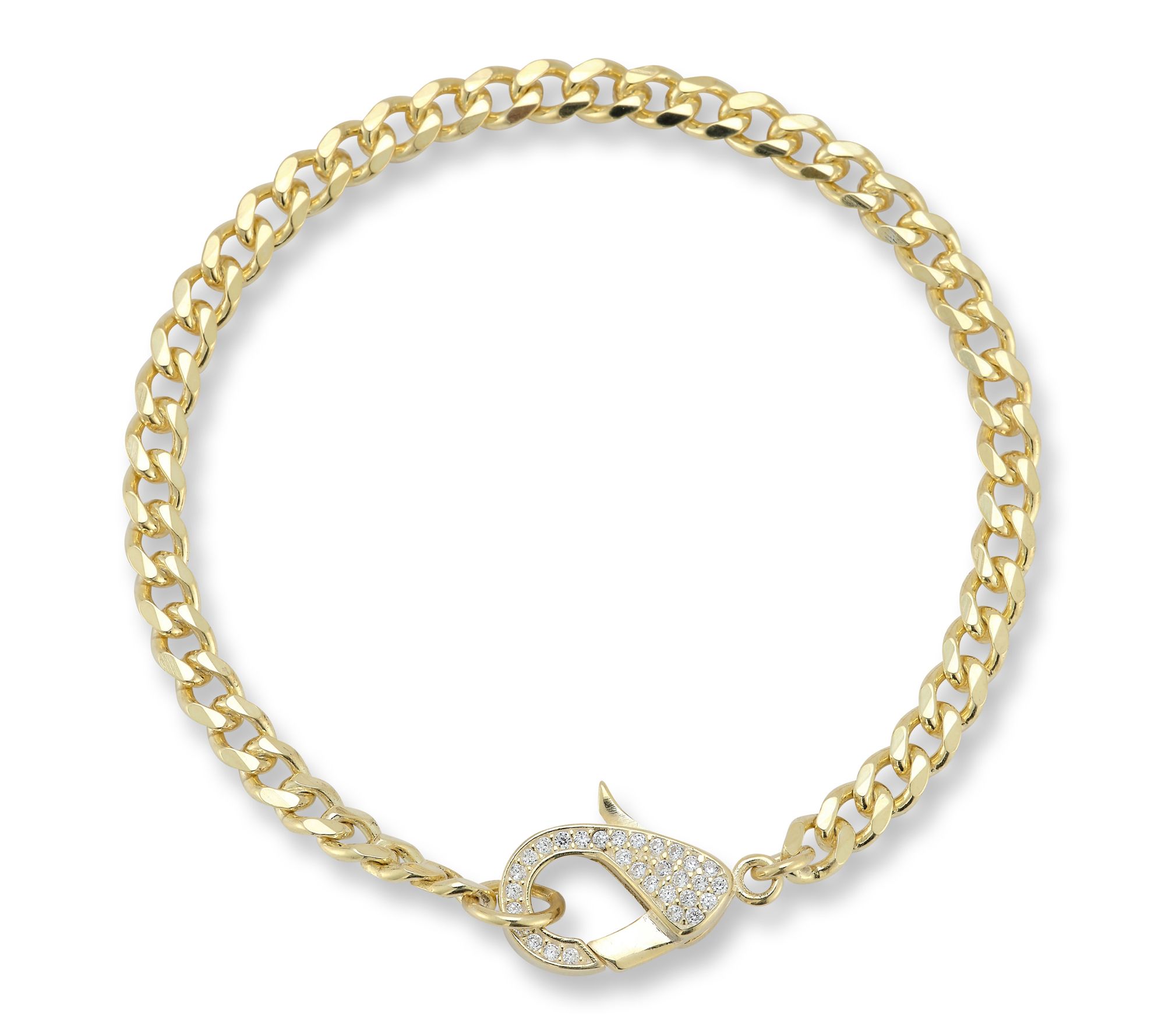 Sterlina Silver Pave Lobster Clasp Curb Bracelet, Sterling