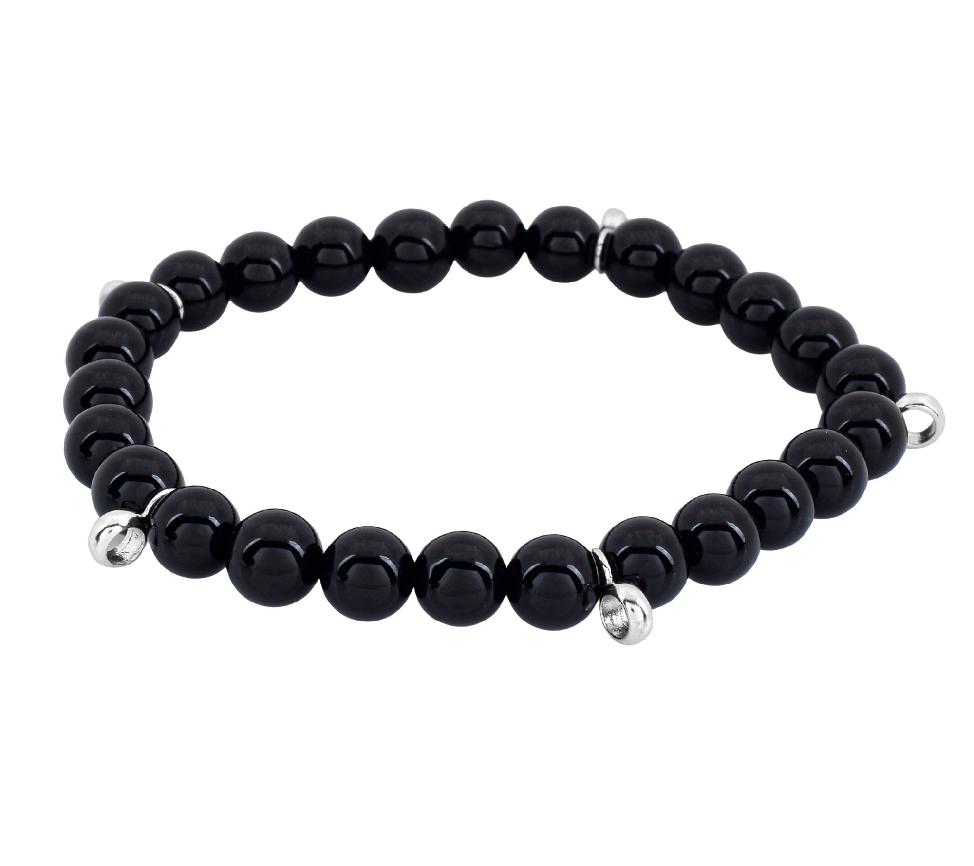 Sterling Silver Black Colored Chalcedony BeadedBracelet