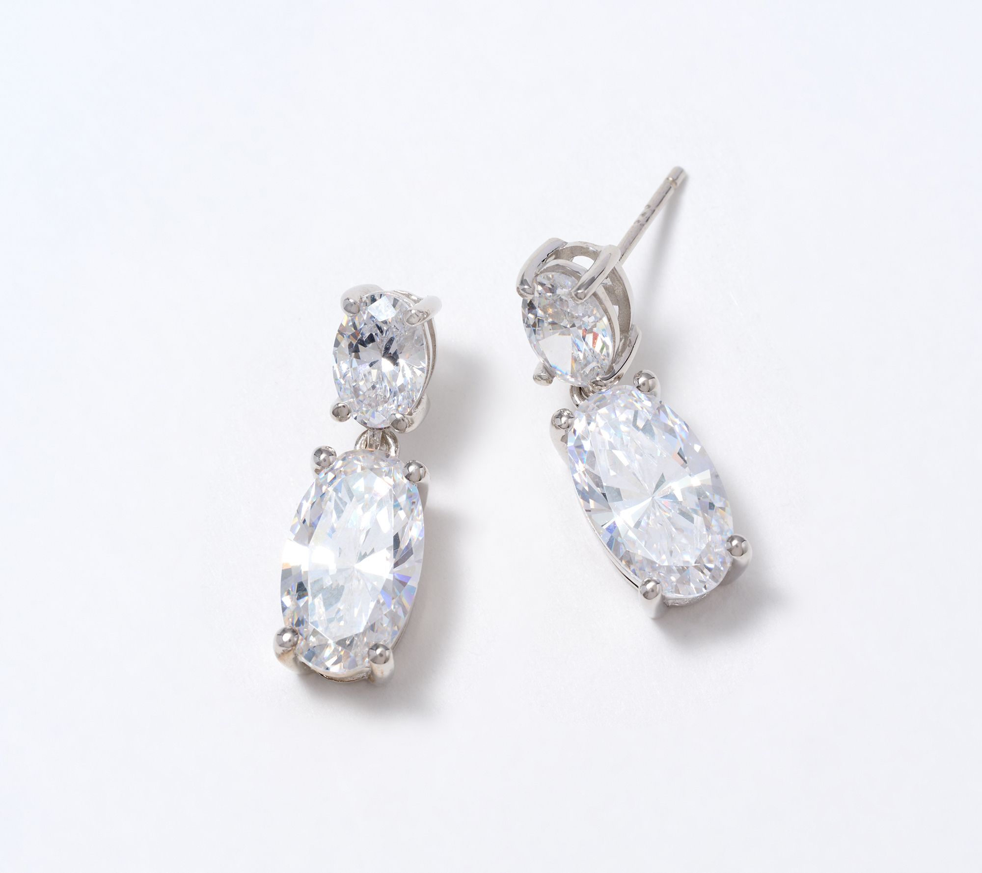 Diamonique Classics Oval Cut Drop Earrings, Sterling Silver