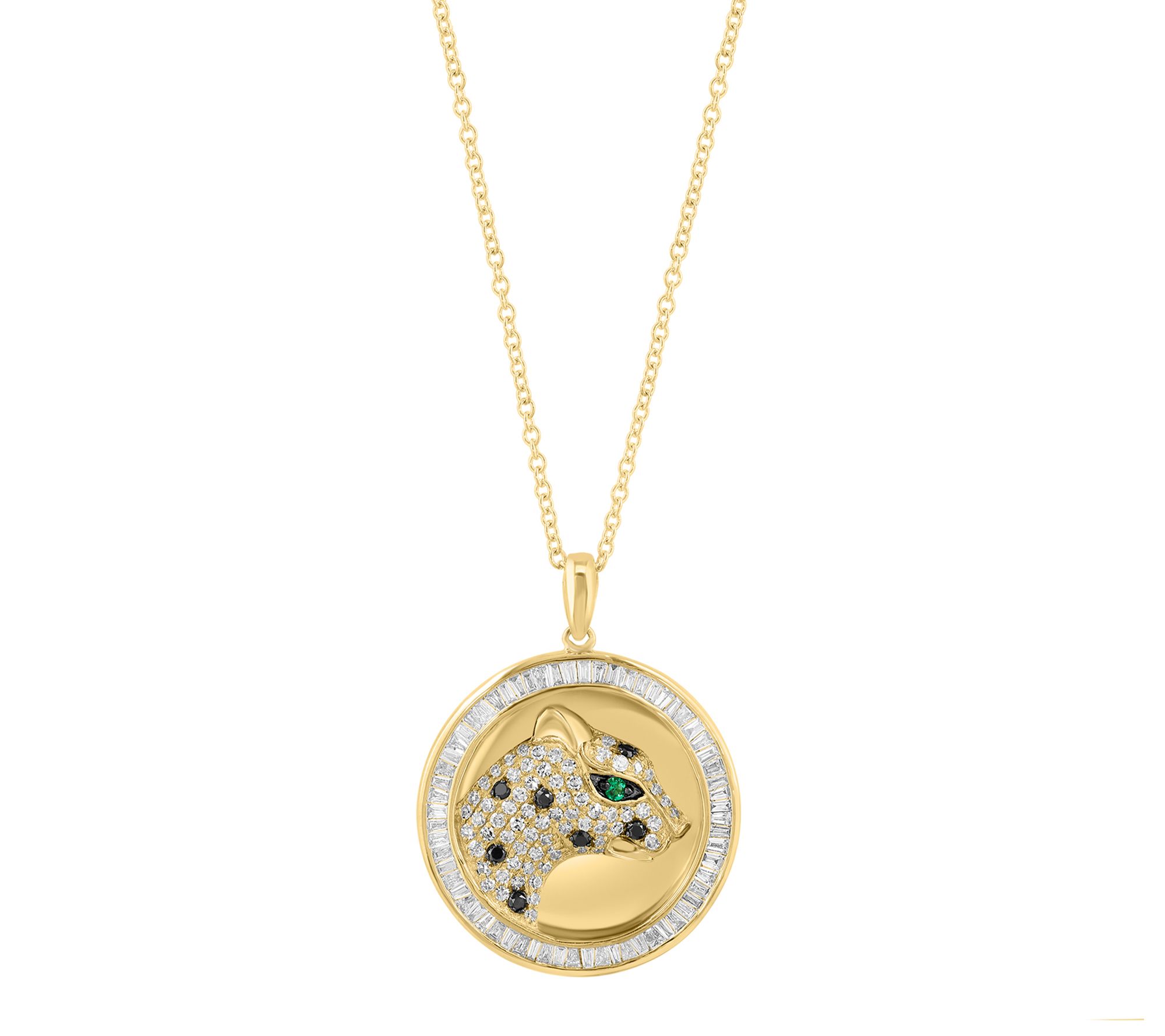 Effy Diamond & Emerald Panther Pendant w/ Chain, 14K Gold