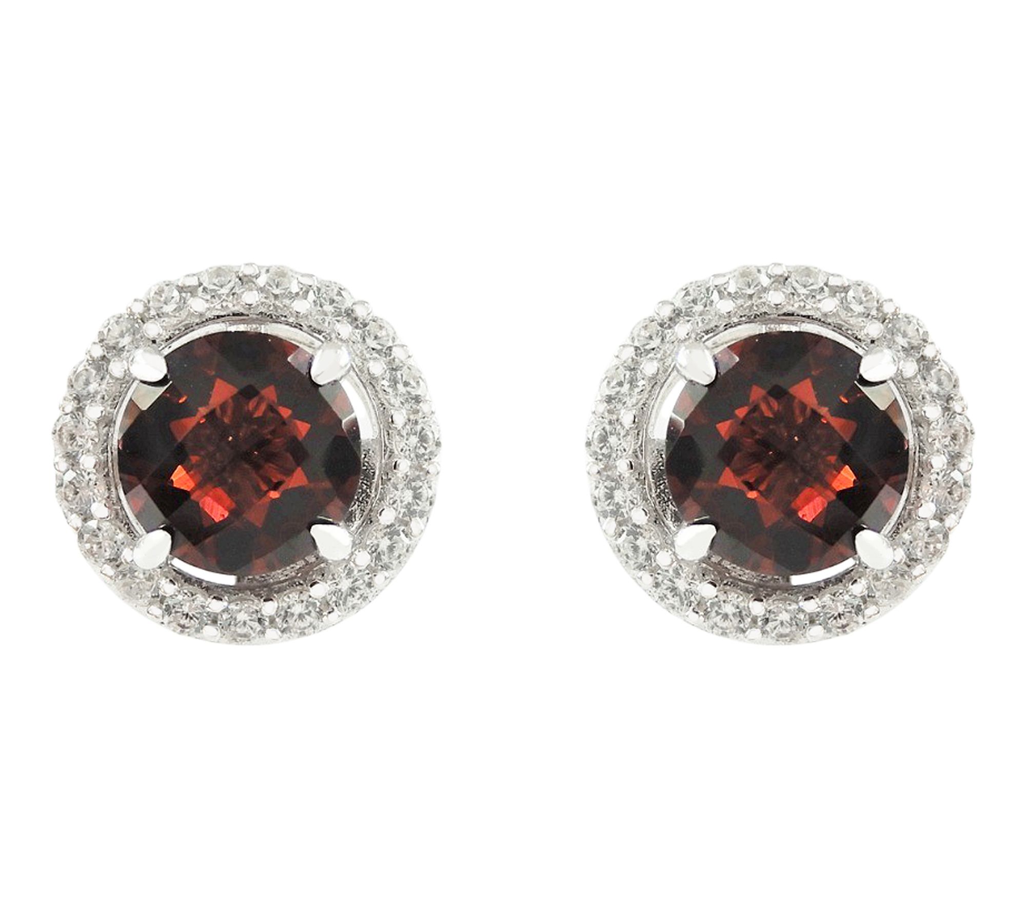 Diamonique & Garnet Halo Stud Earrings, Sterling Silver