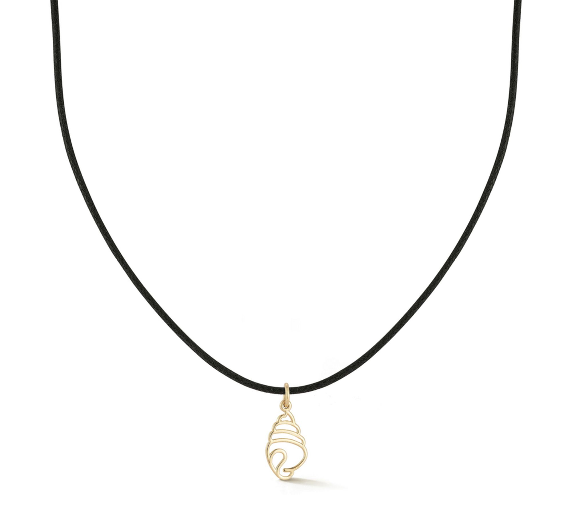 Italian Gold Swirly Shell Pendant w/ Black Cord Chain, 14K