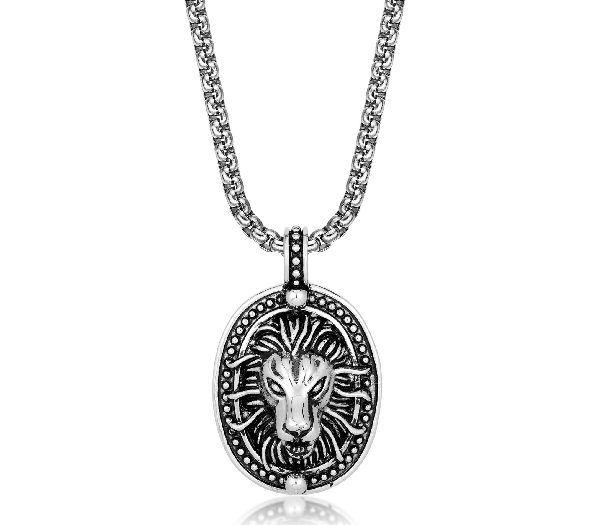 LYNX Men's Stainless Steel Black IP Lion Head Pendant w/ Chain