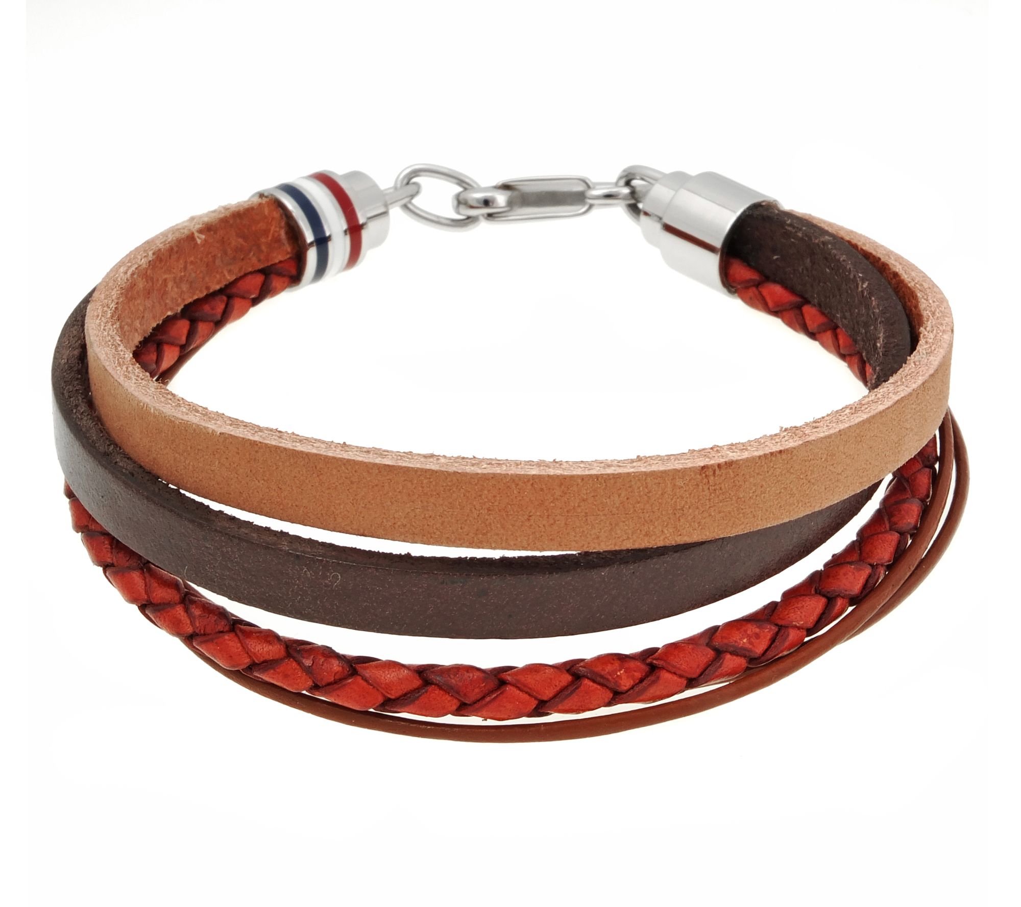LYNX Men's Stainless Steel Multi-Color Band Leather Bracelet