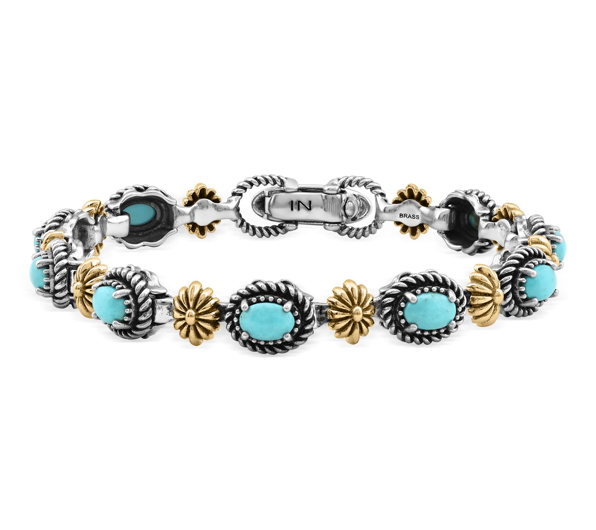 American West Sterling & Brass Oval Gemstone Tennis Bracelet