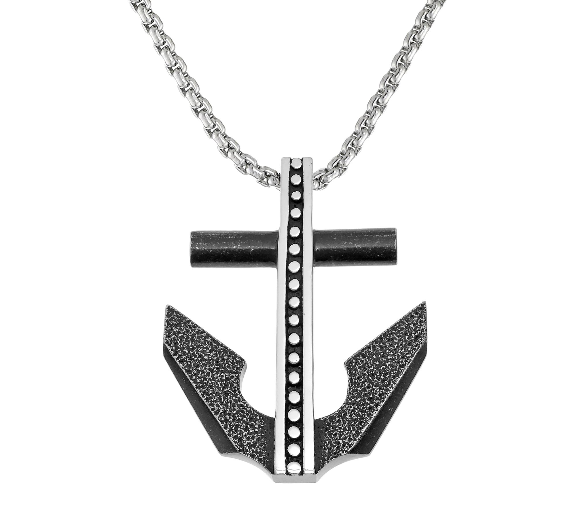 LYNX Men's Stainless Steel Black IP Anchor Pendant w/ Chain