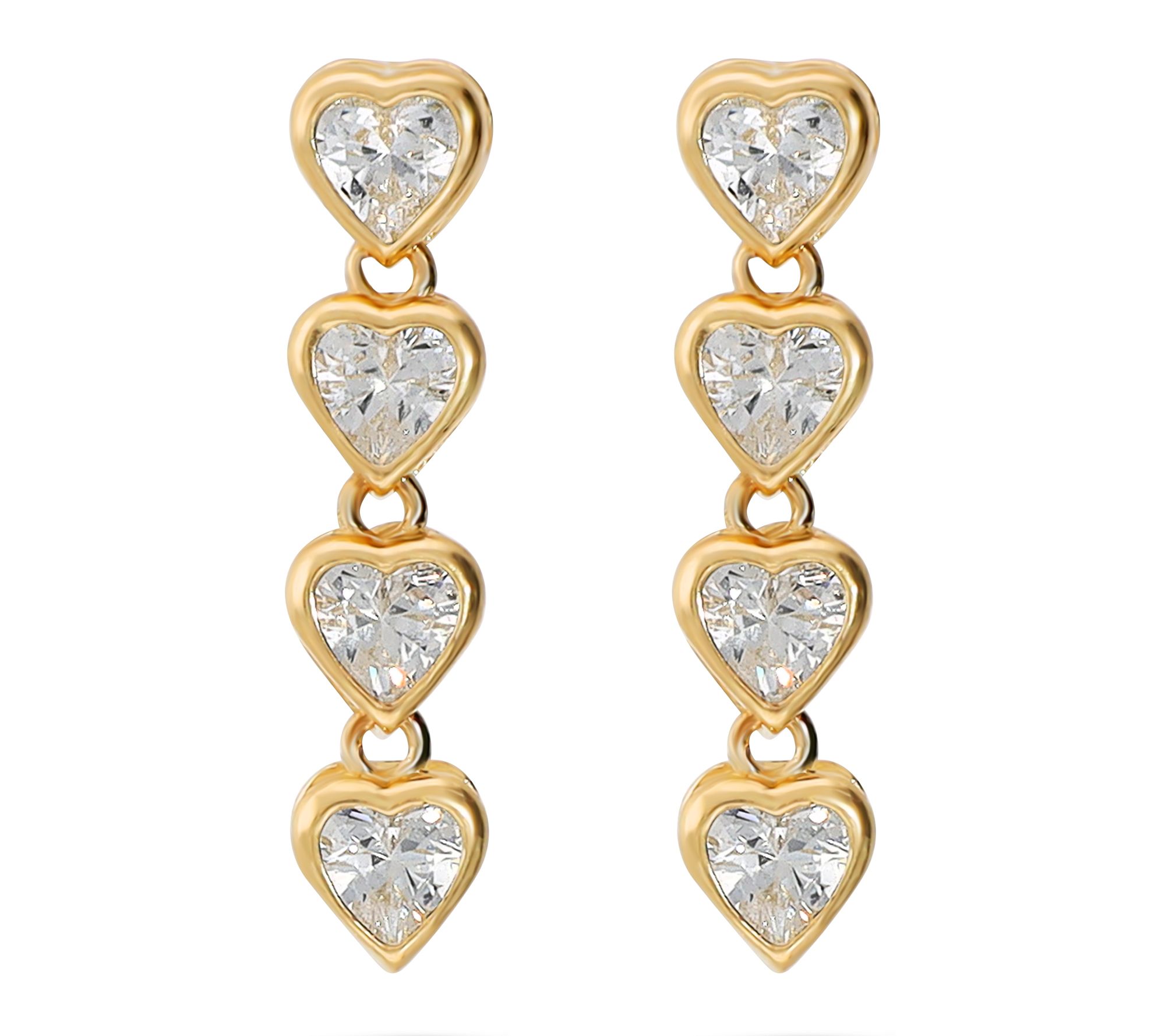 Diamonique Gold Heart Cut Dangle Earrings, 10K