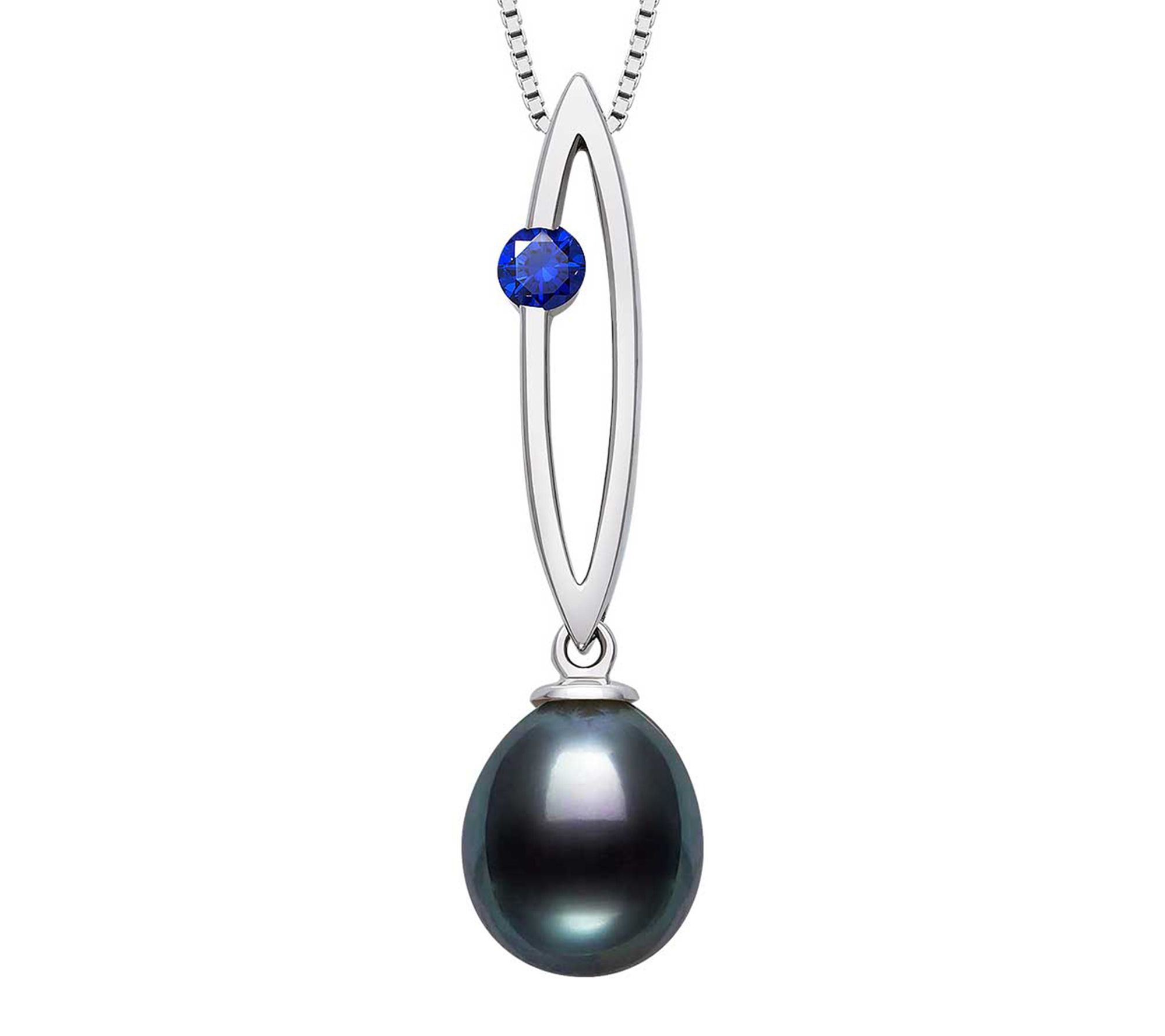 Amour De Pearl Black Cultured Pearl Pendant w/Chain, Sterling