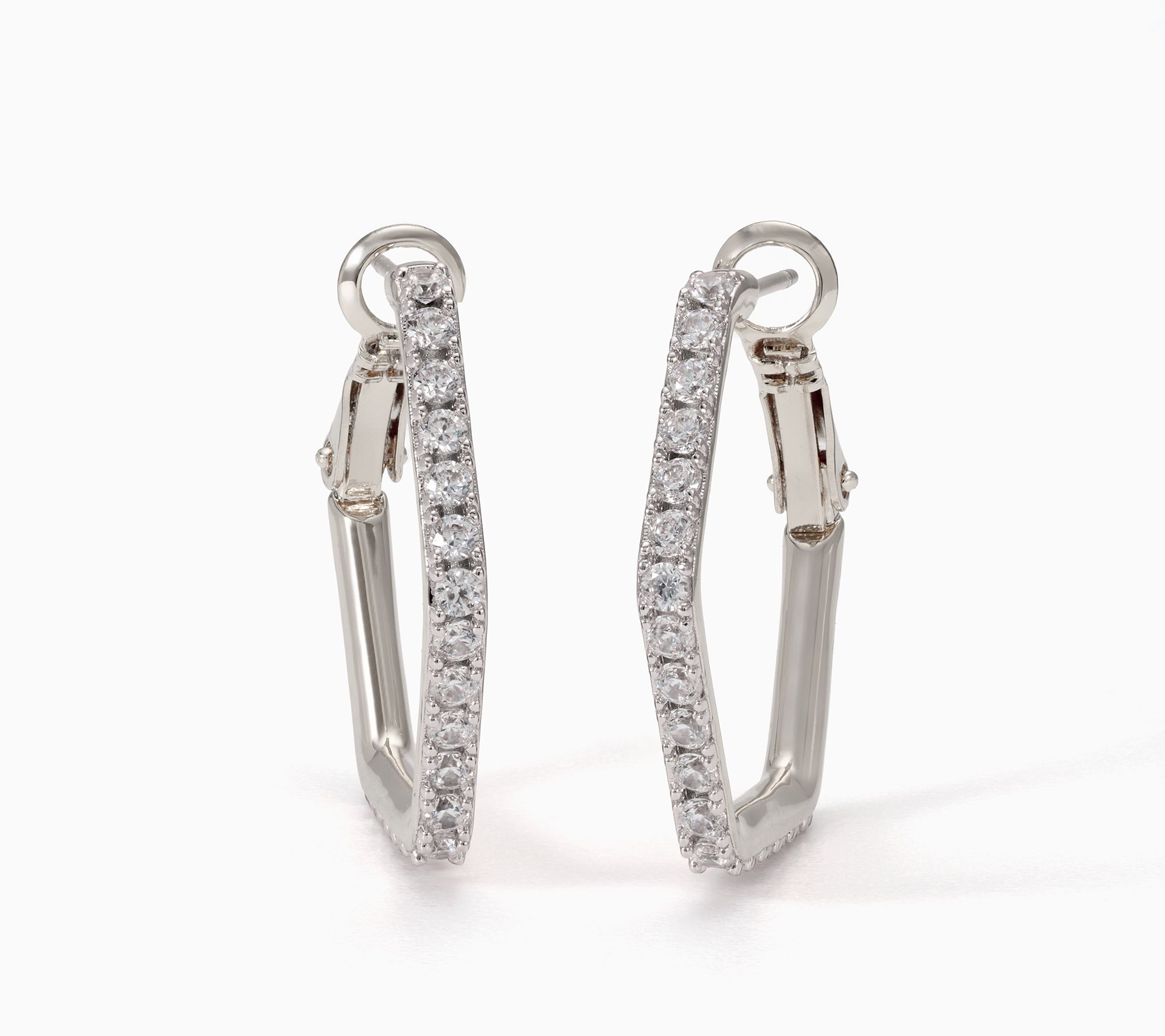 Diamonique x Jennifer Miller 1" Hexagon Hoop Earrings, Brass