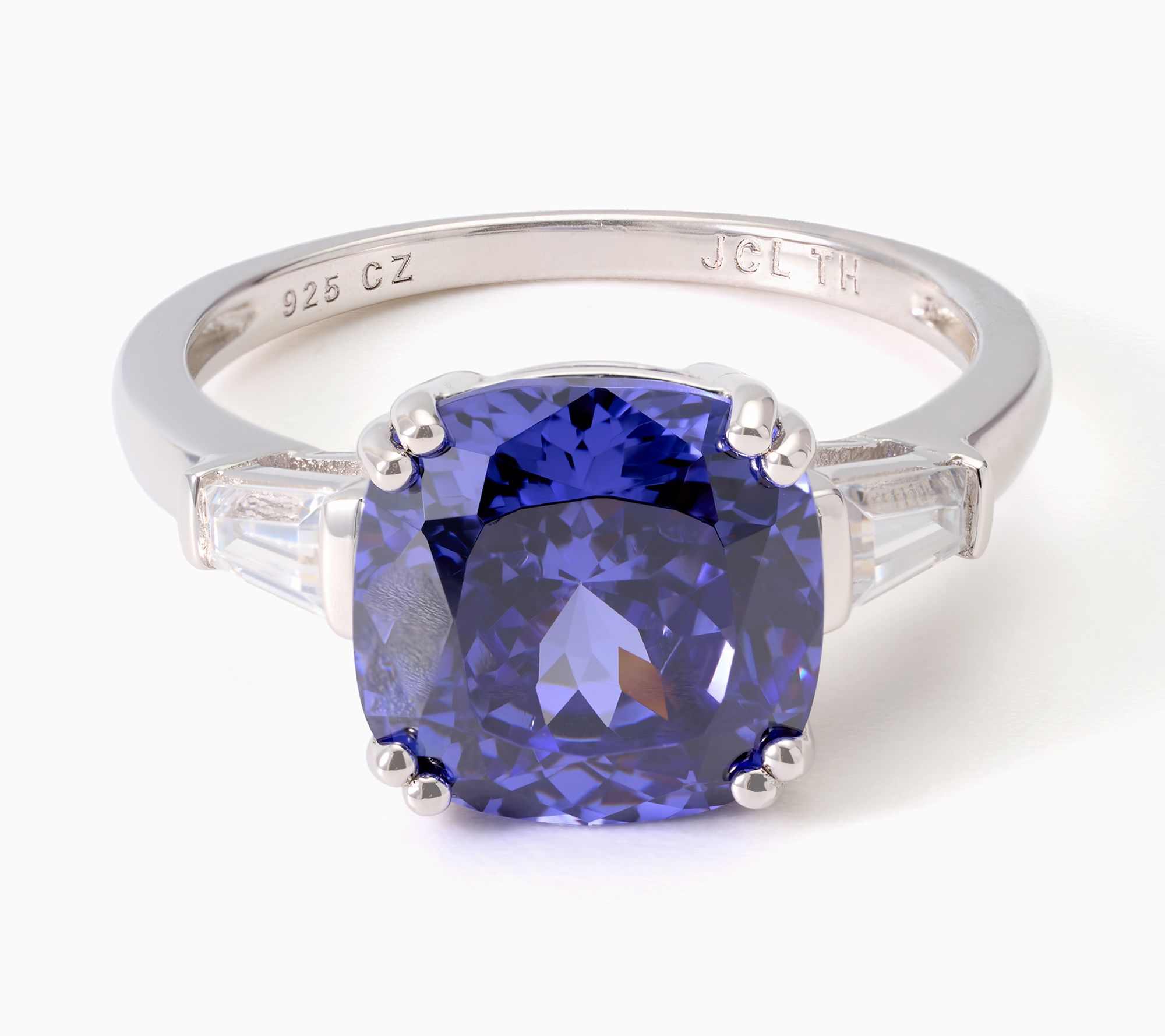 Diamonique Classics 100 Facet Cushion Cut Ring, Sterling