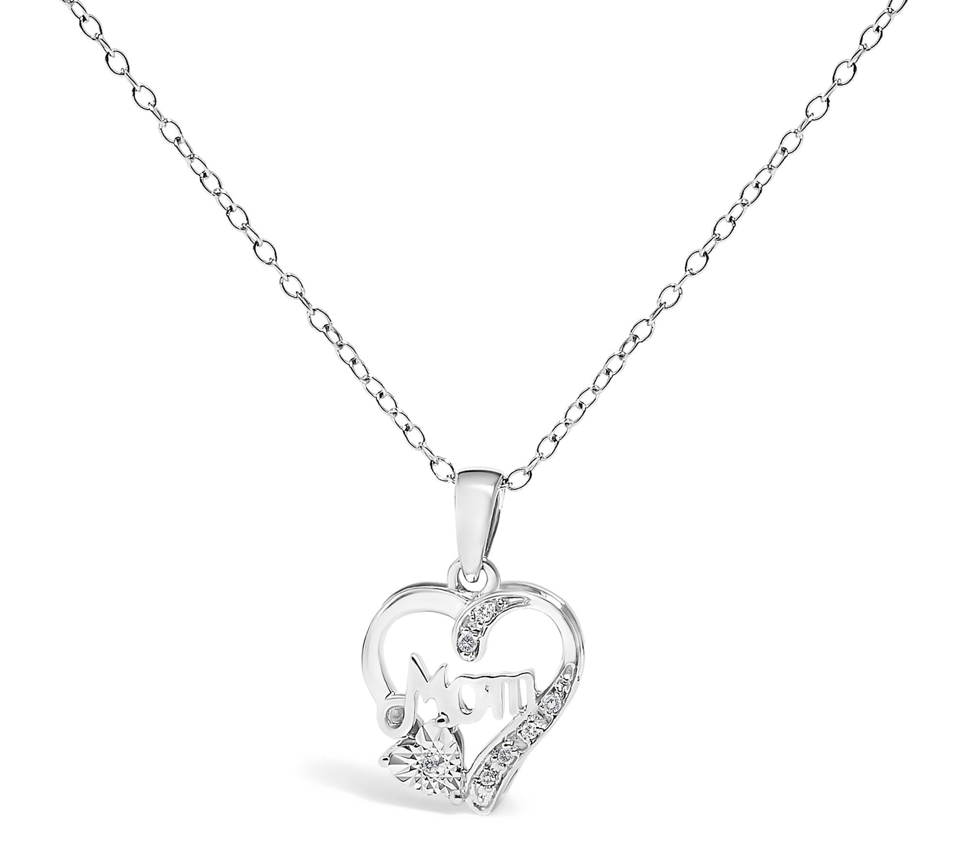 Haus of Brilliance Diamond Mom Heart Pendant Necklace Sterl