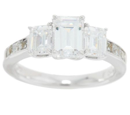 Epiphany Diamonique 3-Stone Emerald Cut Ring - Page 1 — QVC.com