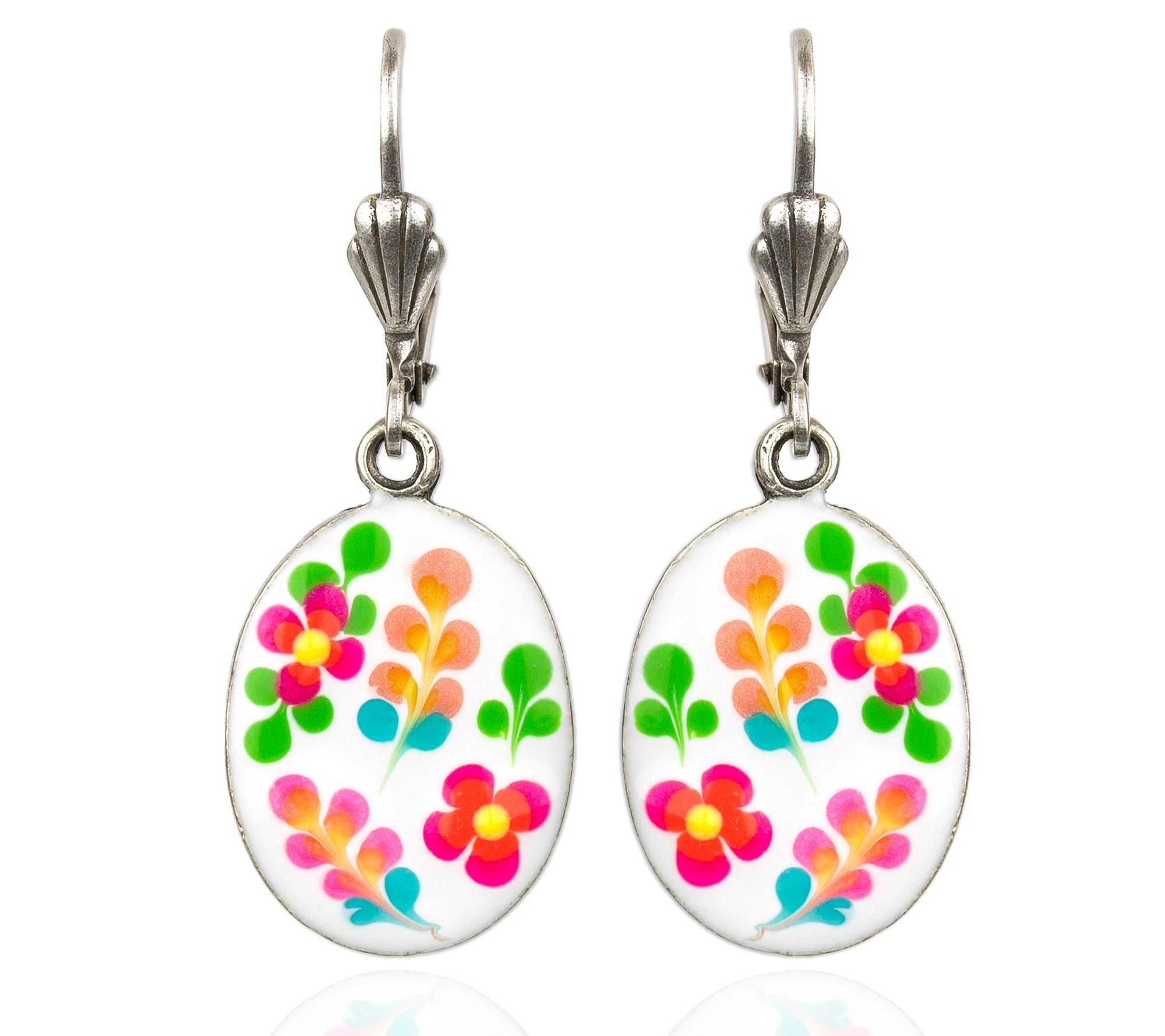 Anne Koplik  Oval Floral Dangle Earrings