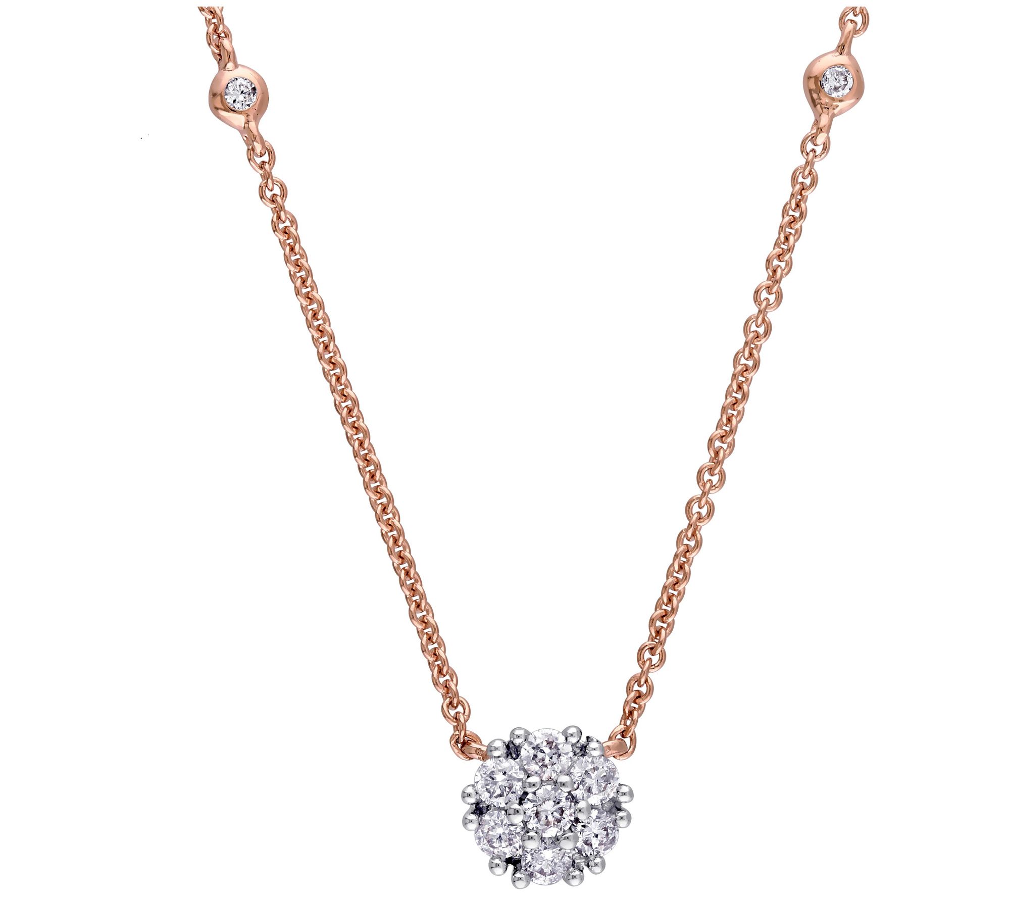 Affinity 0.30 cttw Diamond Cluster Necklace, 14 K Rose Gold