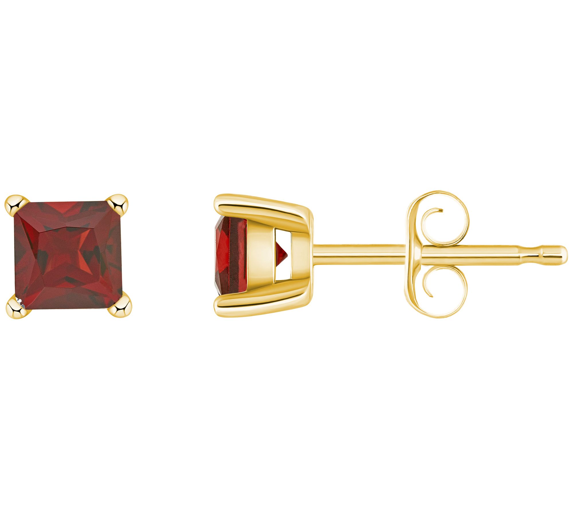 14K Gold Princess Cut 1.00 cttw Garnet Stud Earrings