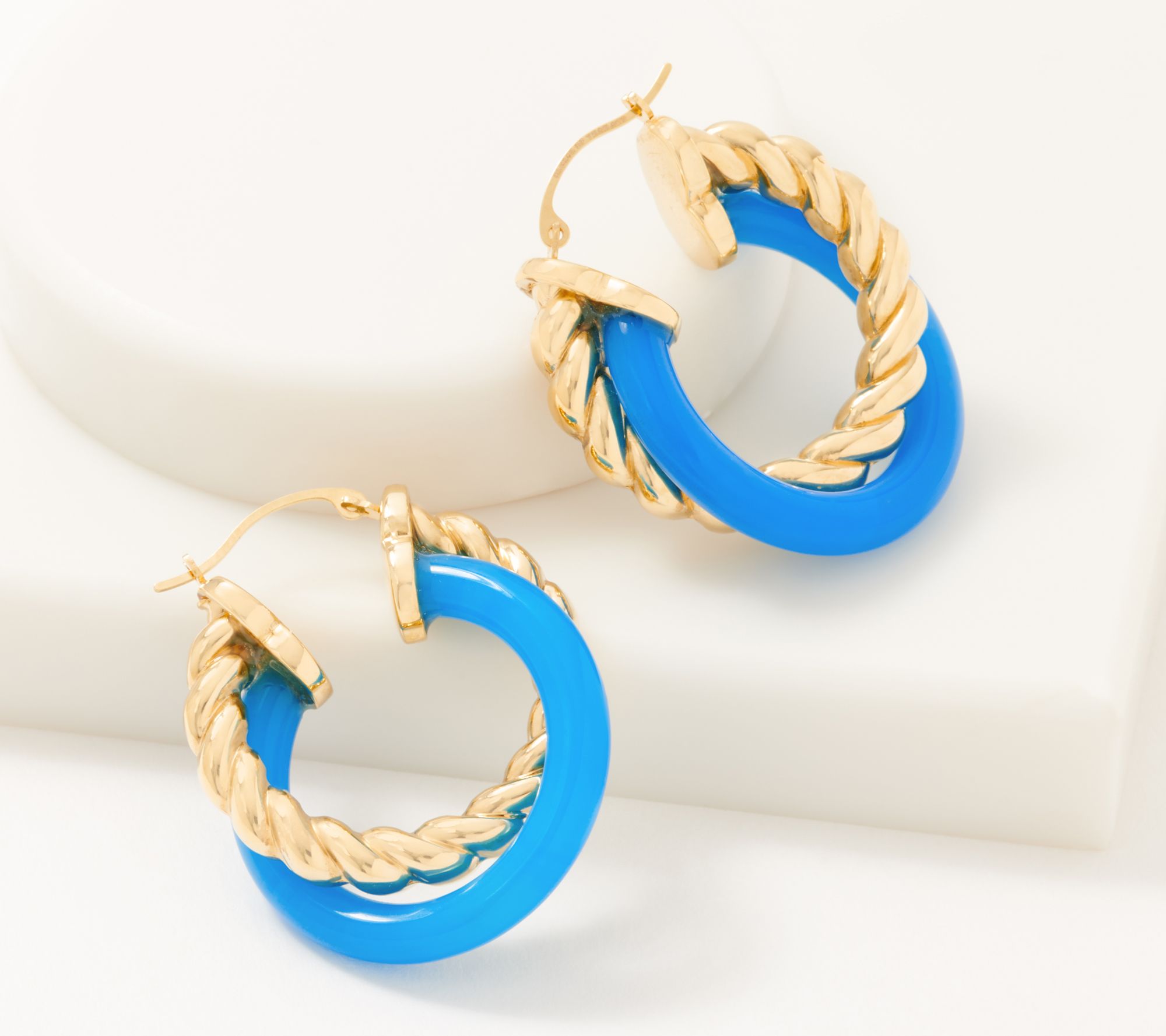 "As Is" Adorna 14K Gold Electroform 1" Gemstone Twist Hoop Earrings