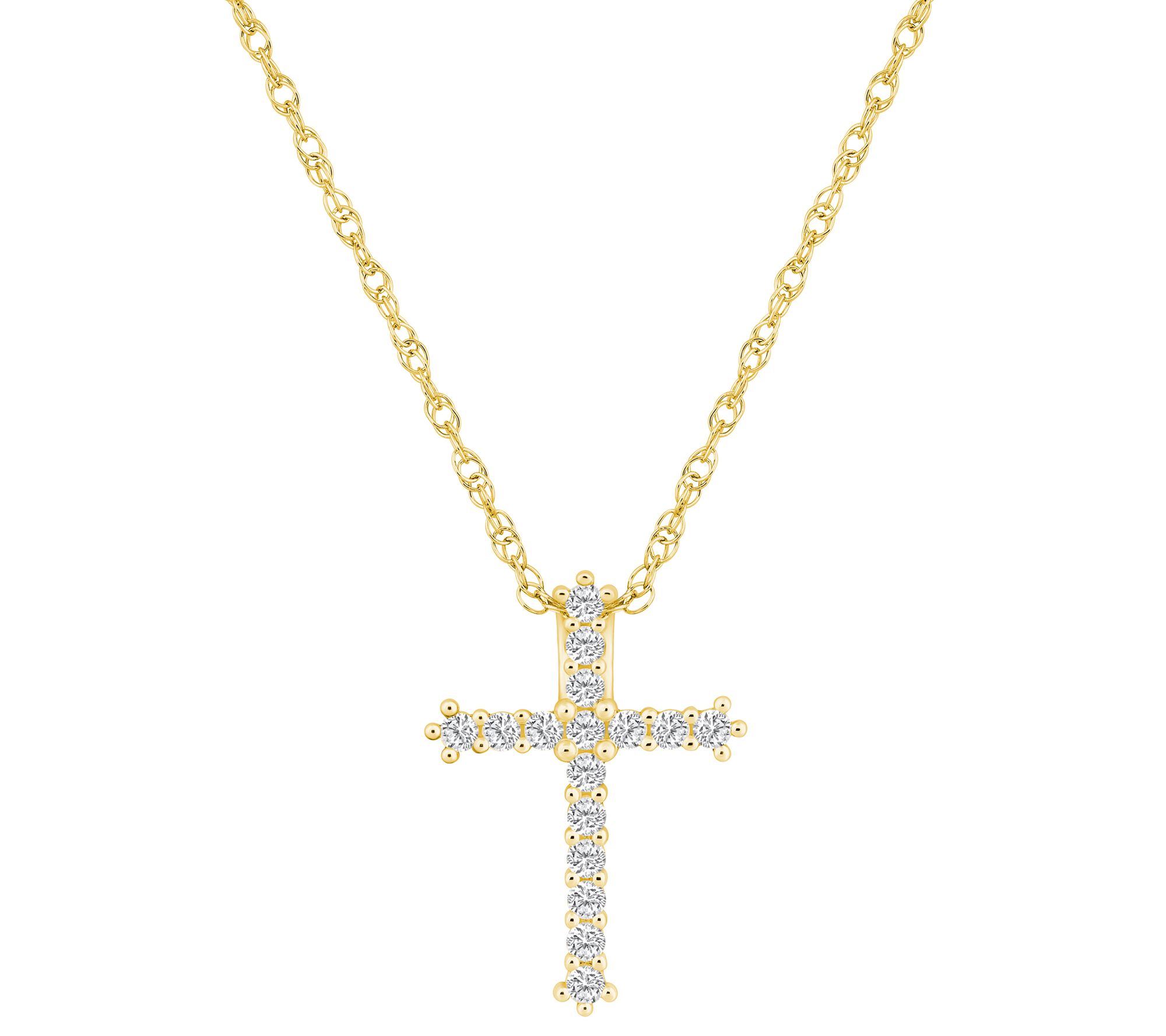 Affinity 0.25 cttw Diamond Cross Pendant w/ Cha in, 14K Gold