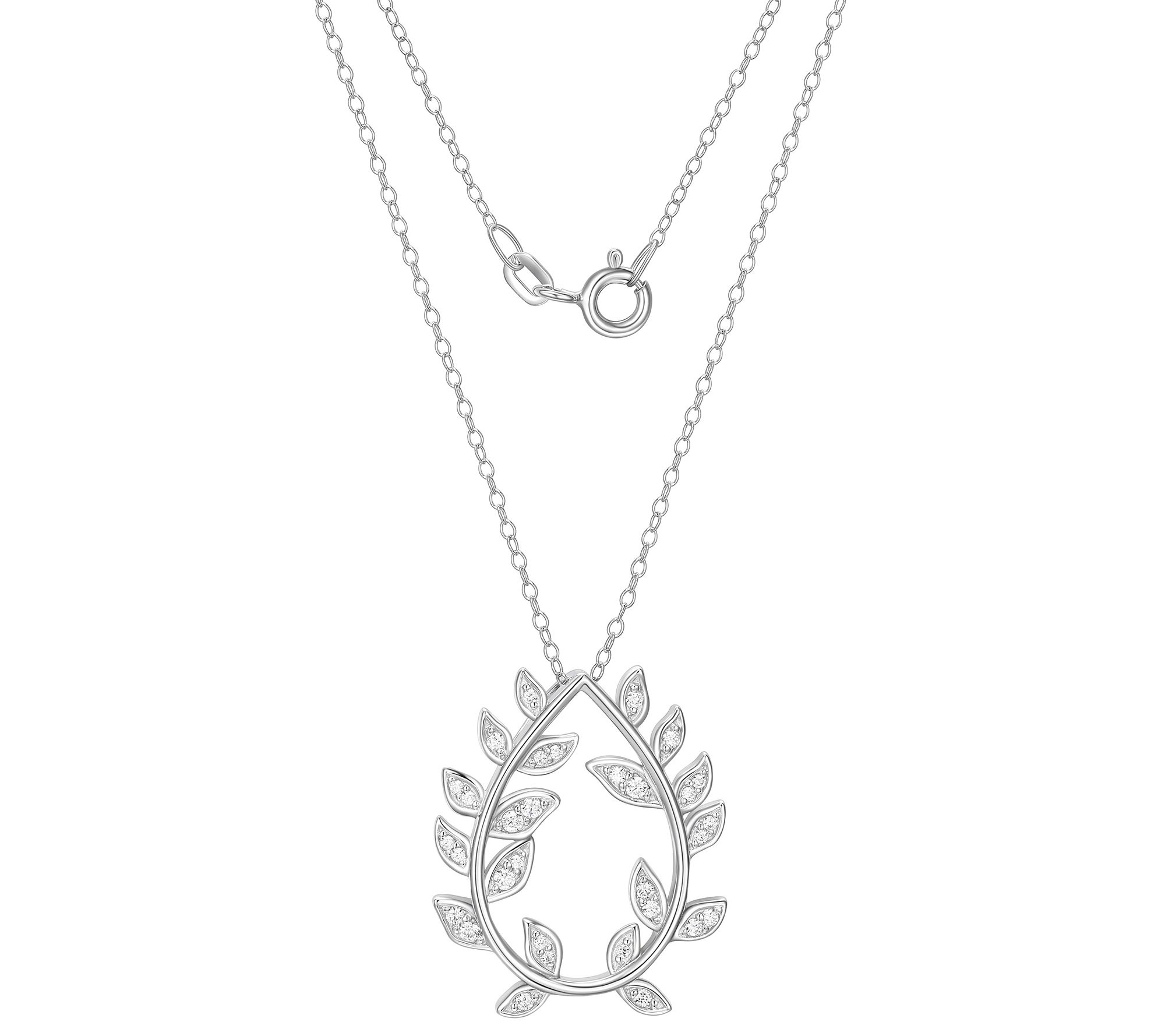 Diamonique 0.45 cttw Floating Leaf Pendant w/ Chain, Sterling