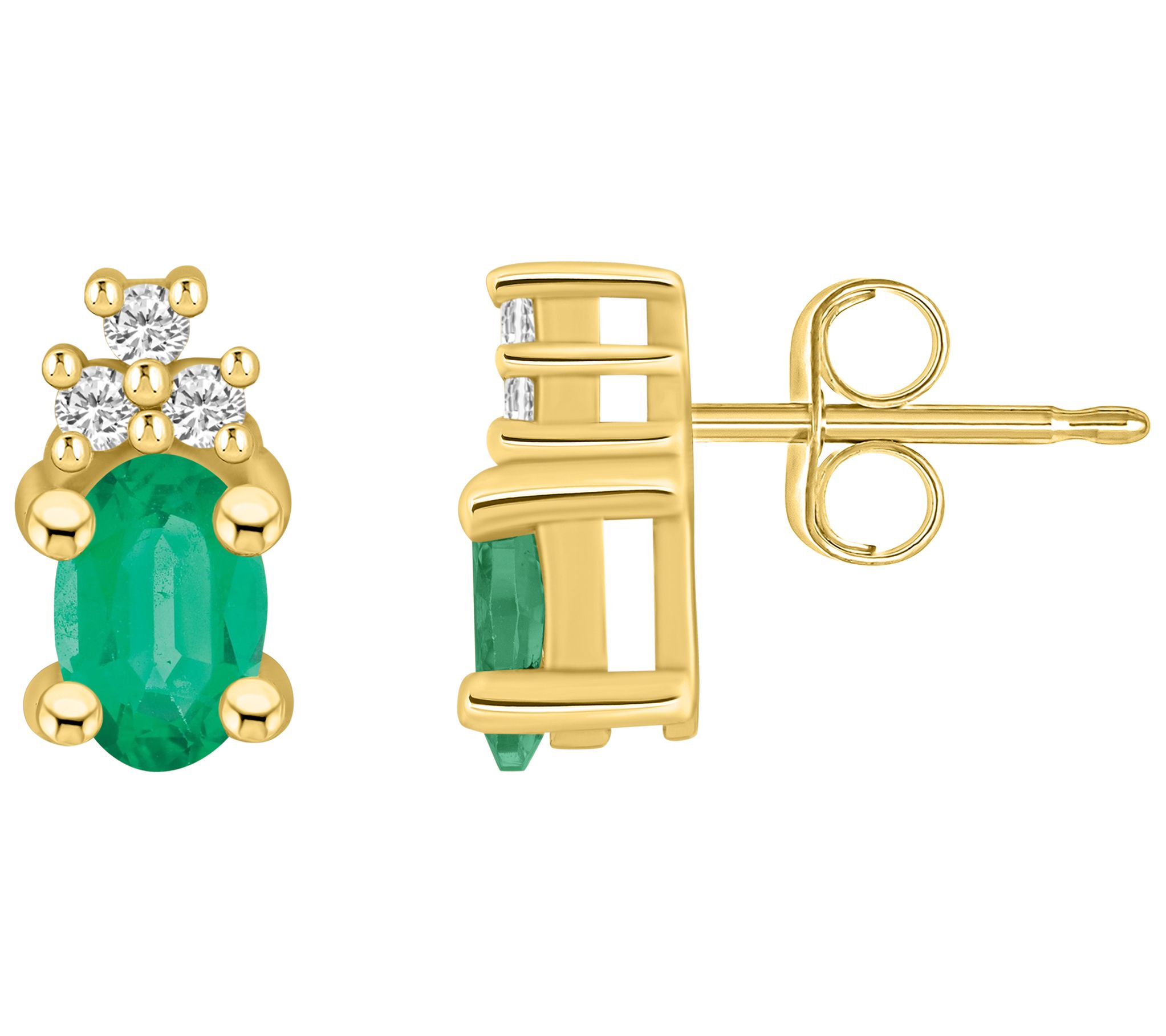 Affinity Gems 14K Gold Oval Gemstone 0.10 cttw Diamond Studs