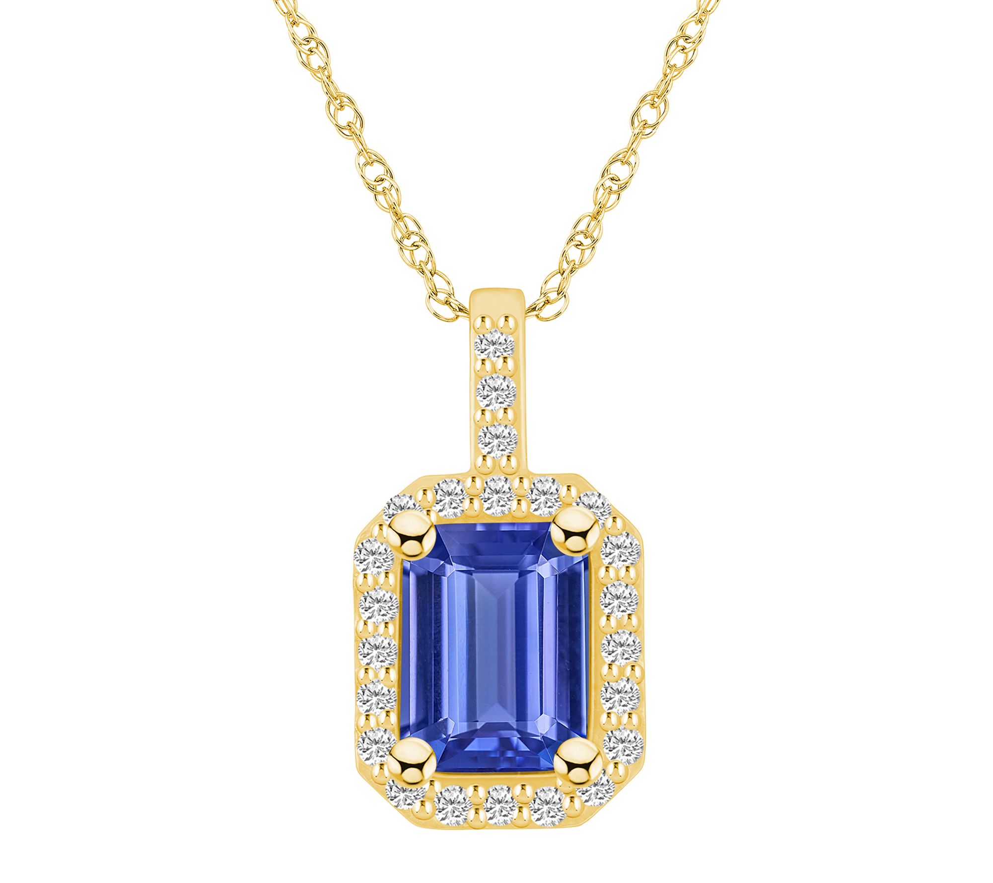 Affinity Gems Tanzanite & Diamond Halo Pendan t w/ Chain, 14K