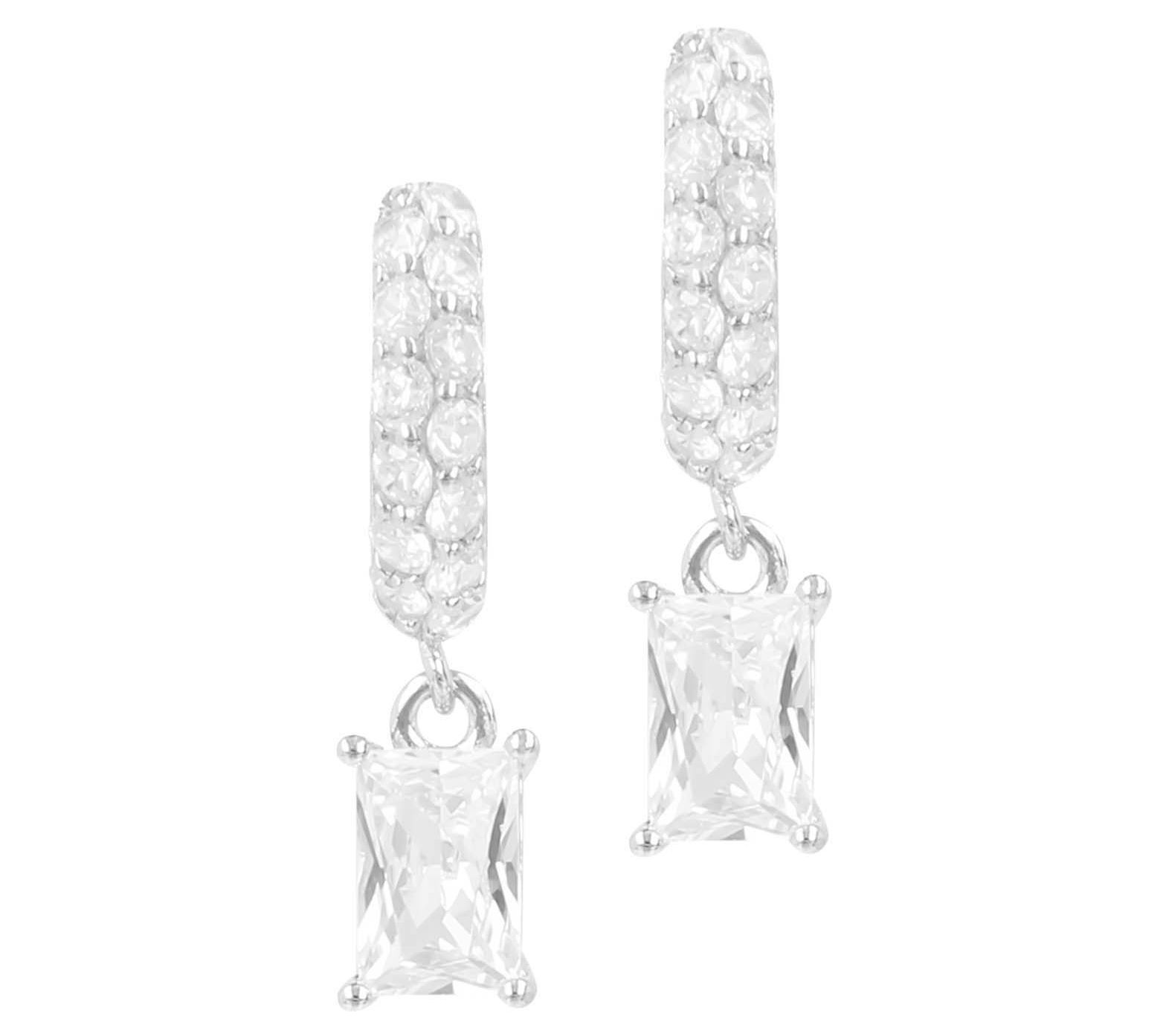 Diamonique Emerald Cut Dangle Hoop Earrings, St erling