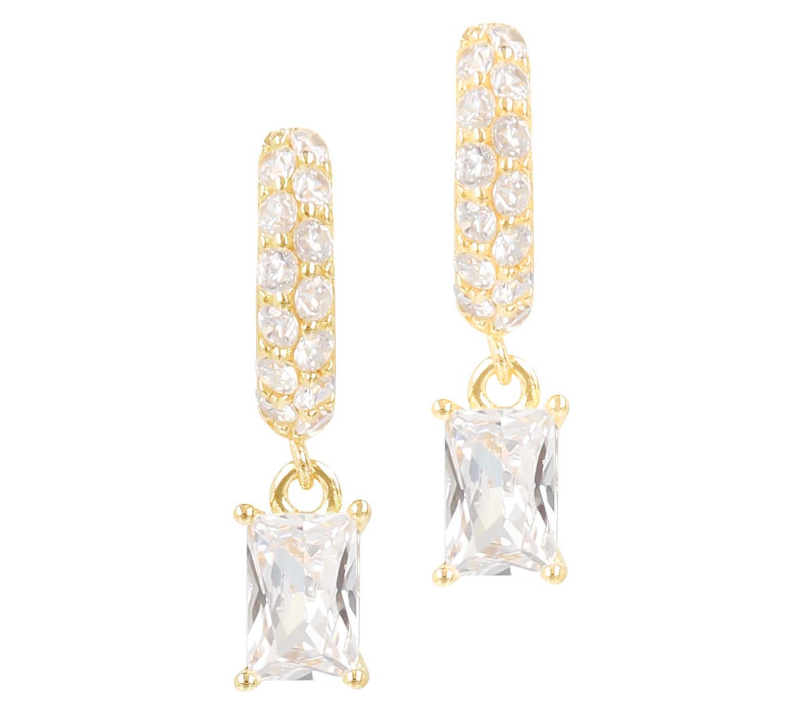 Diamonique Emerald Cut Dangle Hoop Earrings, St erling