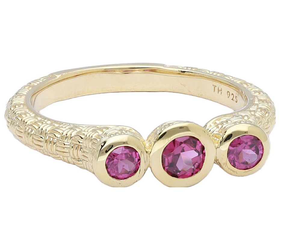 Ariva 18K Gold Clad Basketweave Gemstone Ring