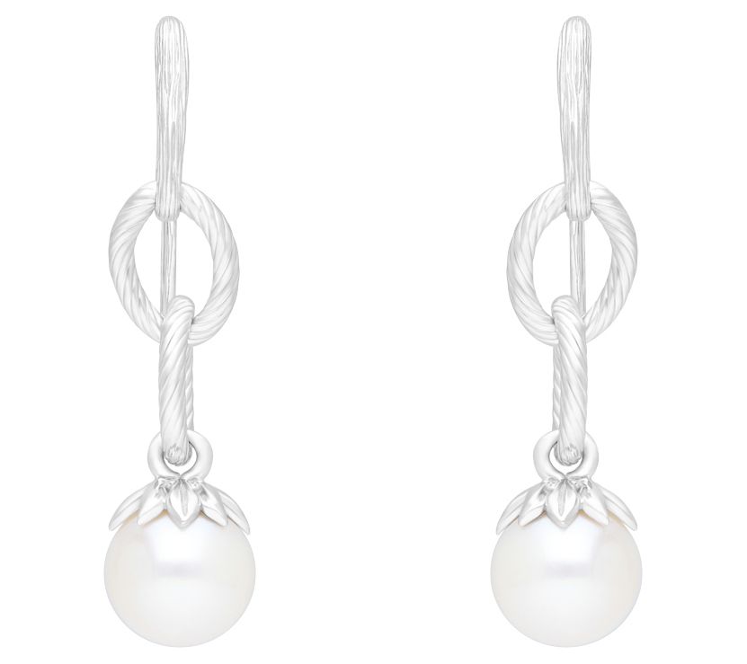Ariva Sterling Silver Cultured Pearl Oval Link Dangle Earrings
