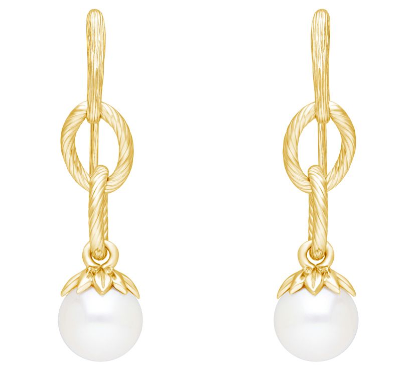 Ariva Sterling Silver Cultured Pearl Oval Link Dangle Earrings