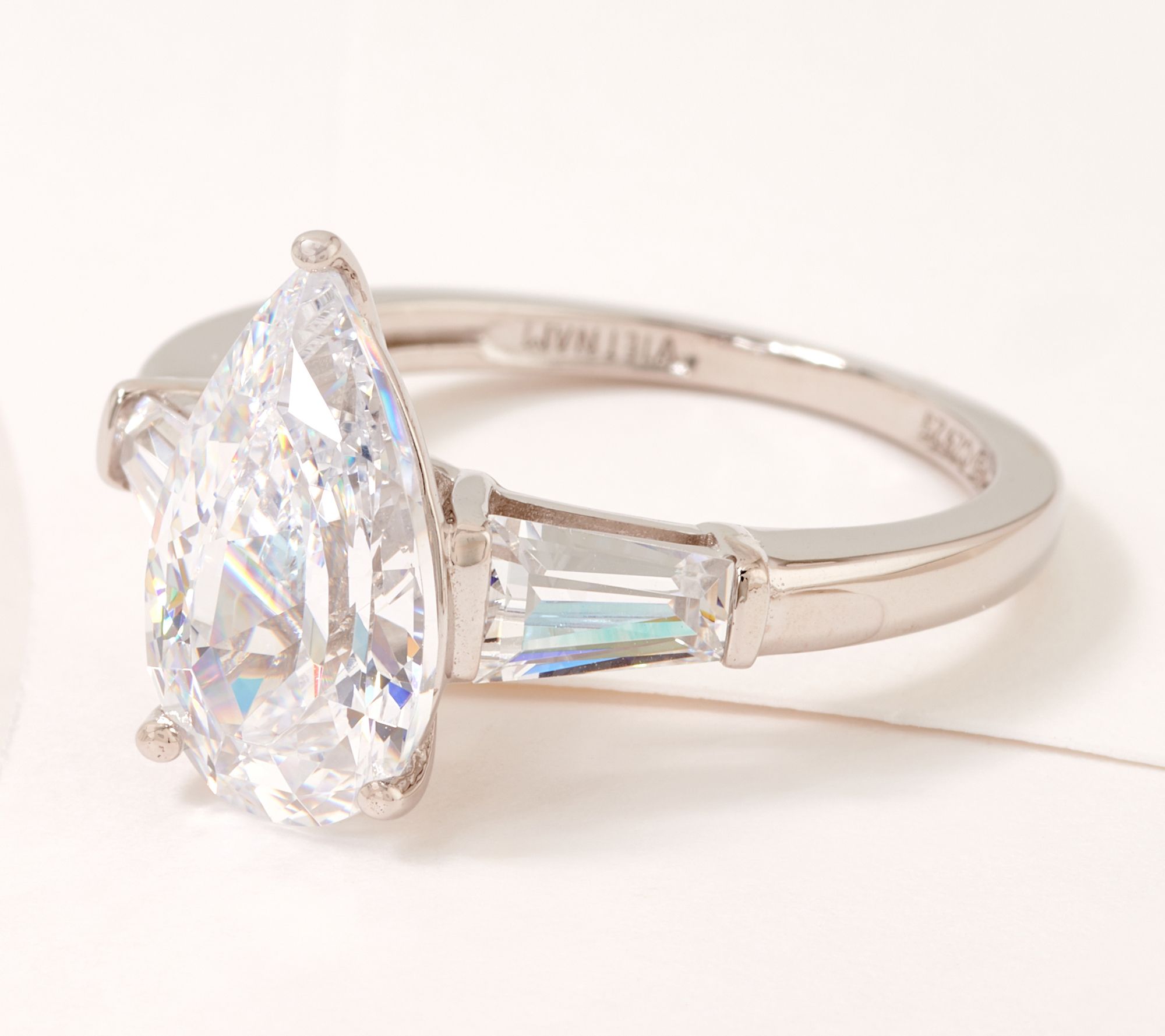 "As Is" Diamonique 100 Facet 4 cttw "The Amy" Ring, Platinum Clad